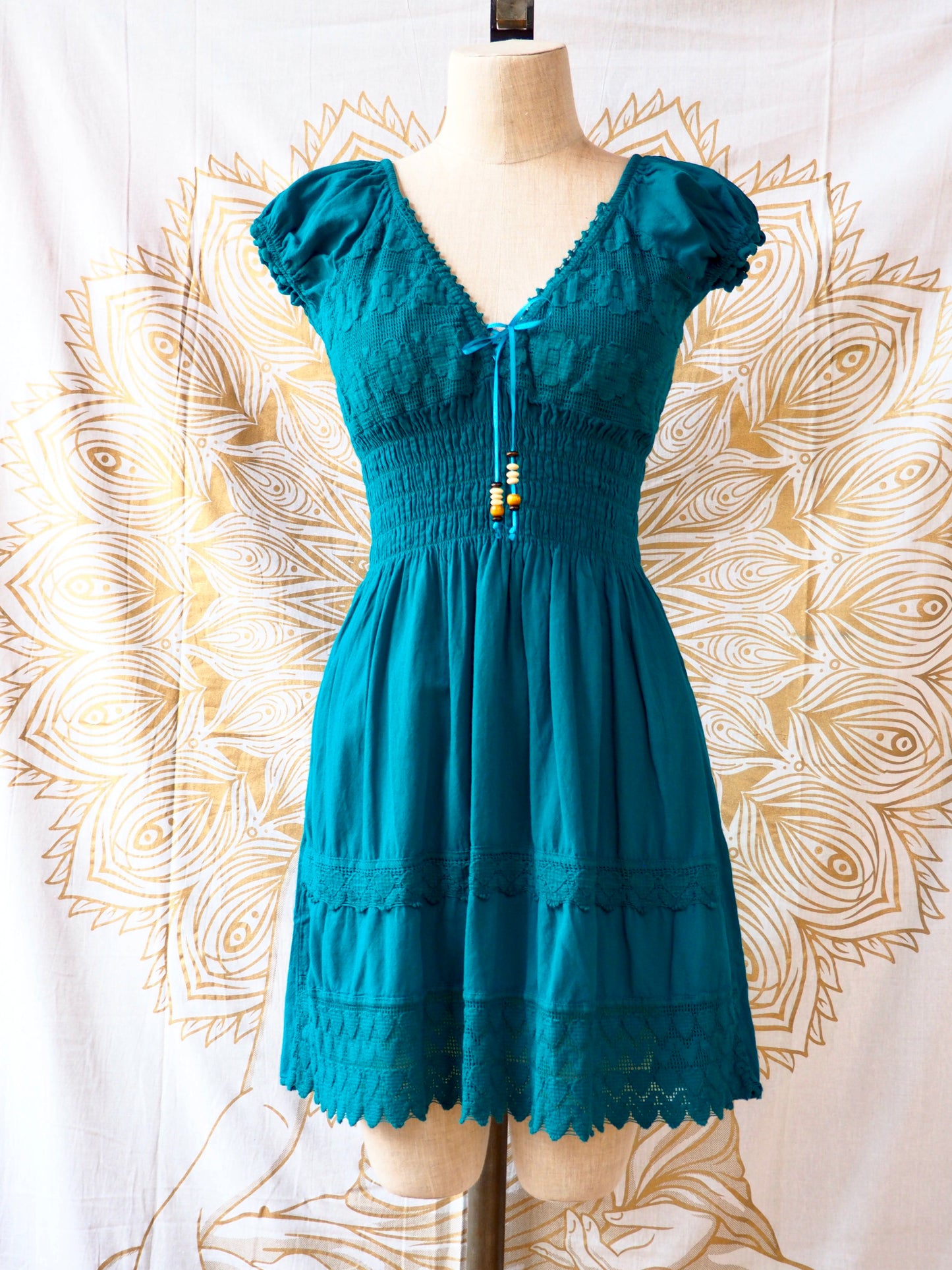 Peruvian Folk Dress, Lace-Up Mini