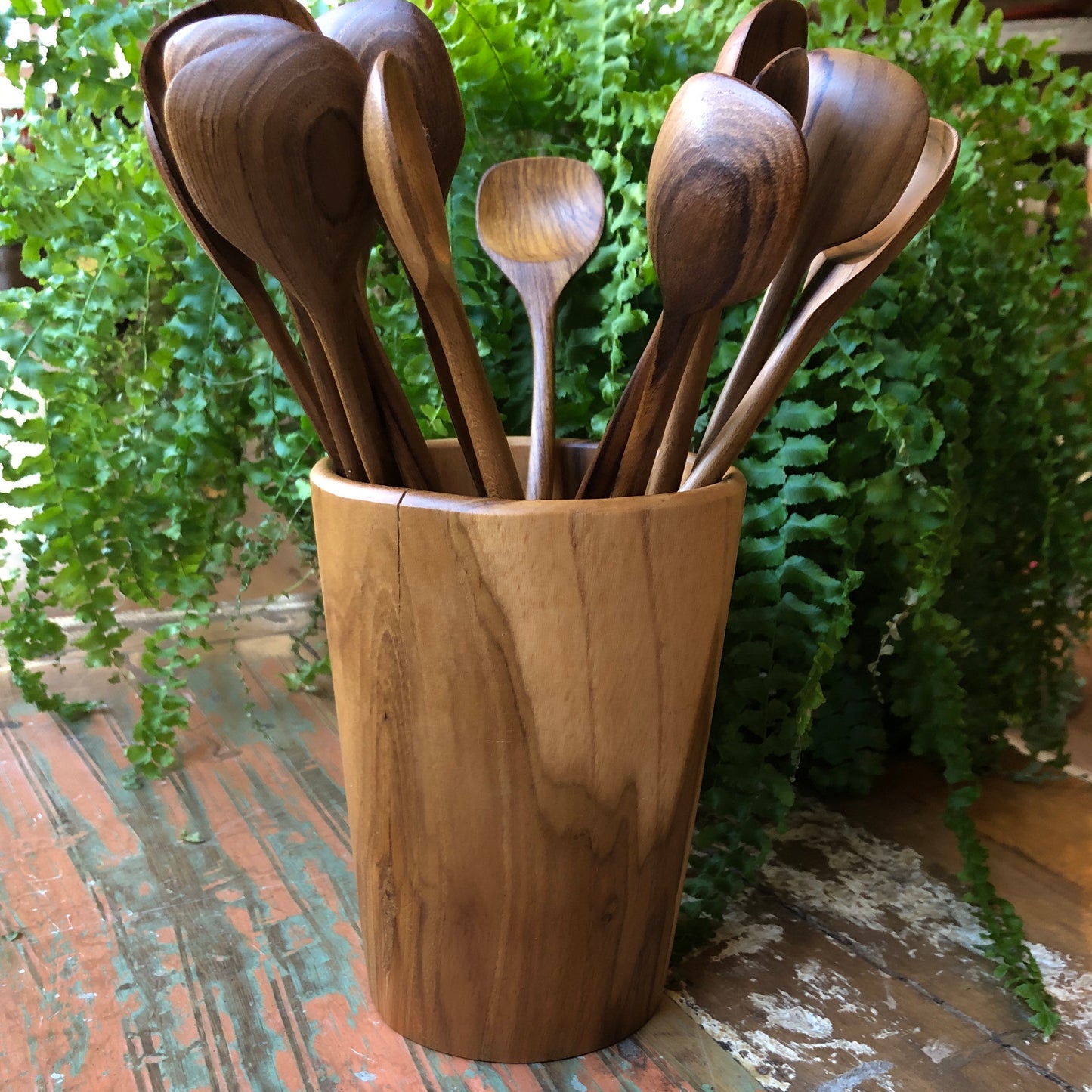 Teak Wood Utensil Holder
