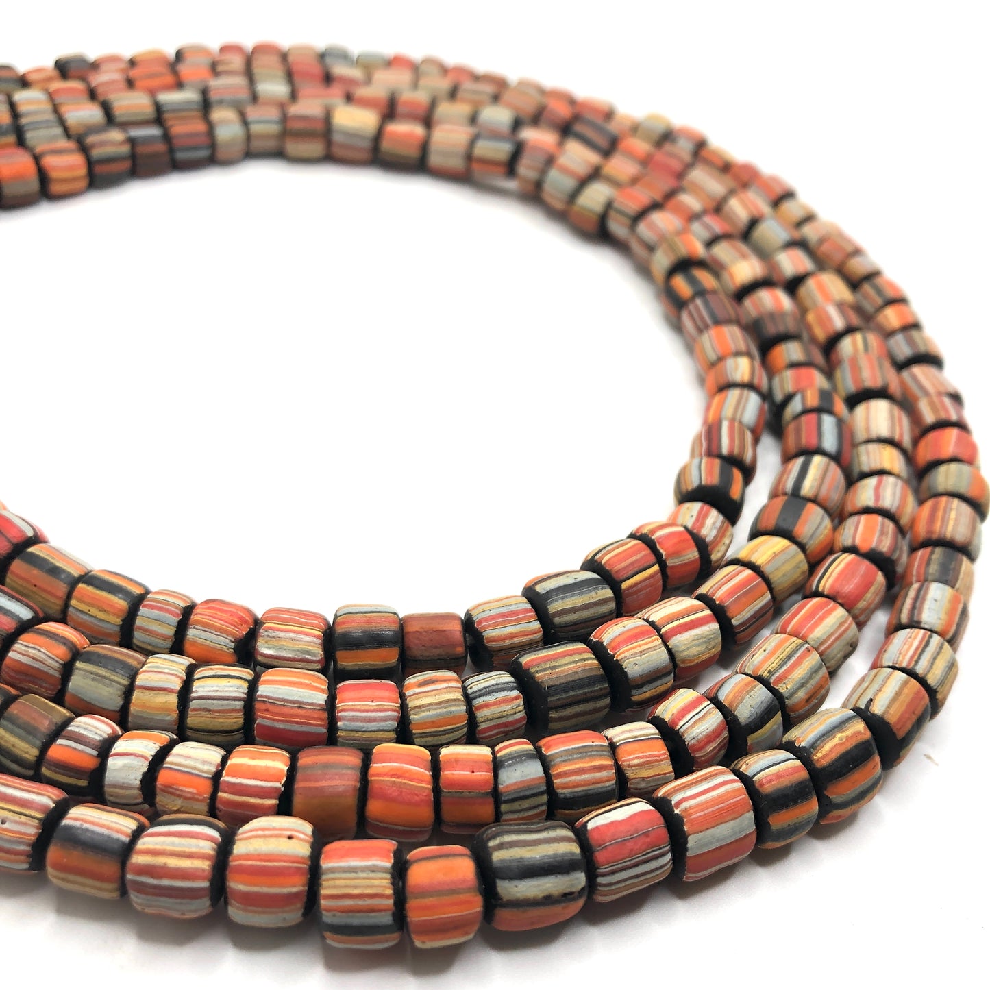 Recycled Glass Beads - Striped Cylin (L)
