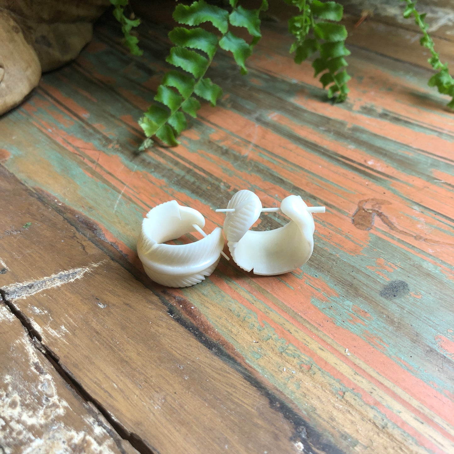 Bone Carvings, Feather Earrings - Shakti