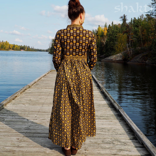 Block Print Dress, Bronze - Shakti