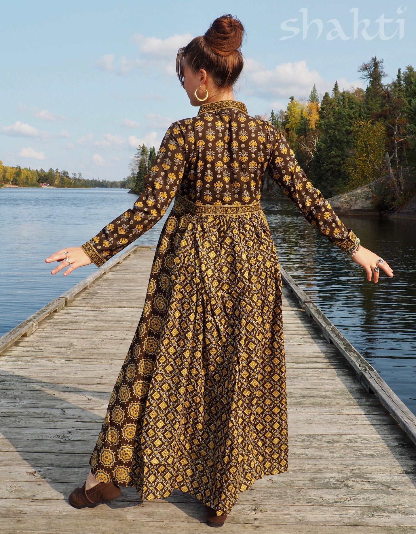 Block Print Dress, Bronze - Shakti