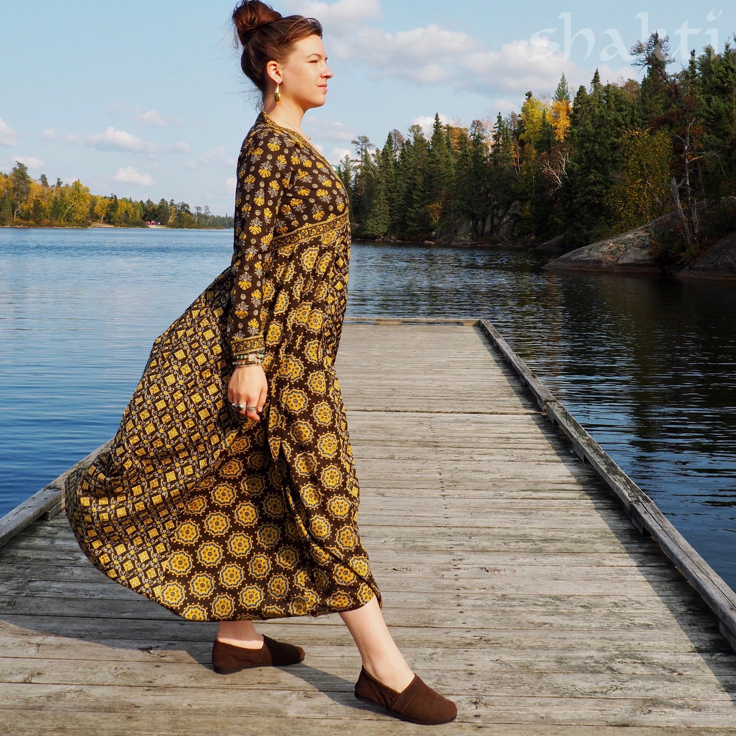 Block Print Dress, Bronze - Shakti