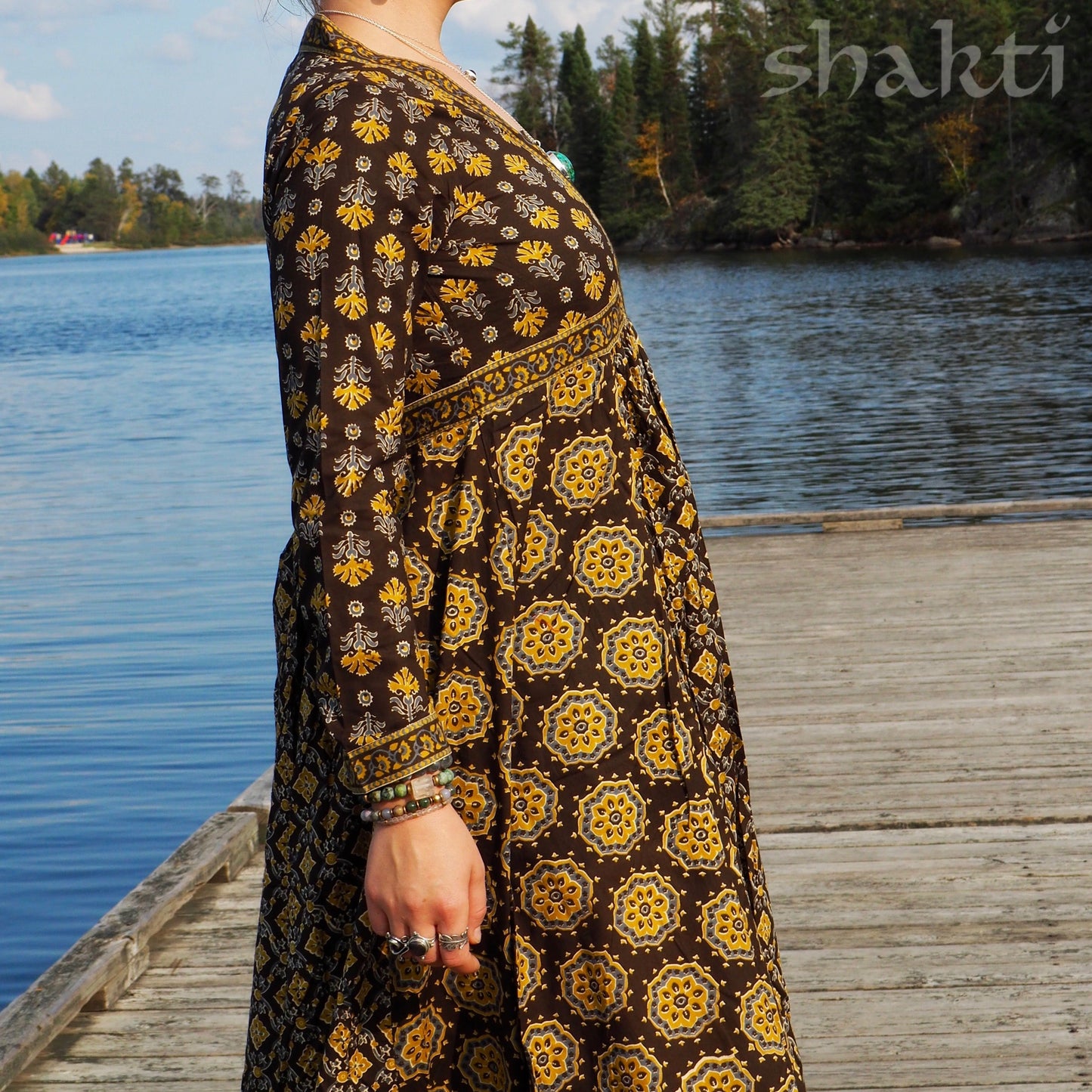 Block Print Dress, Bronze - Shakti