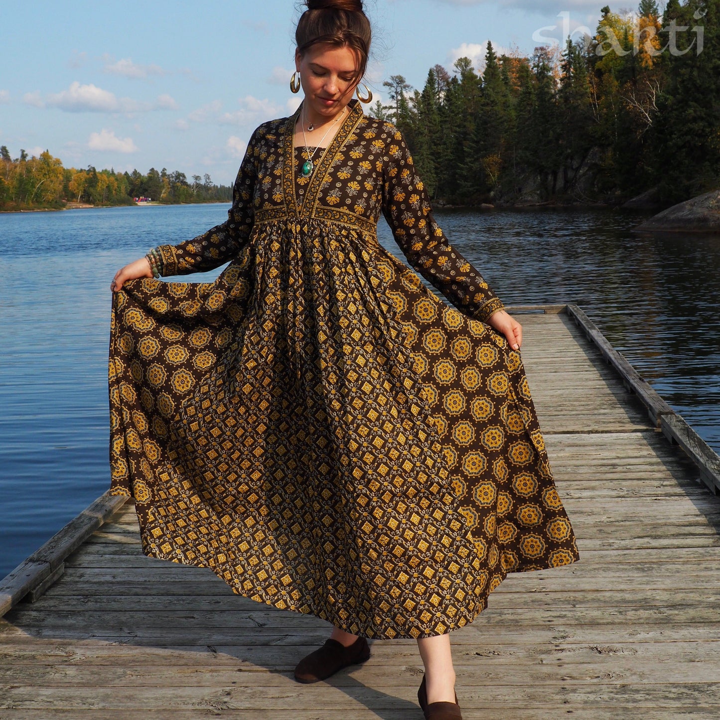 Block Print Dress, Bronze - Shakti