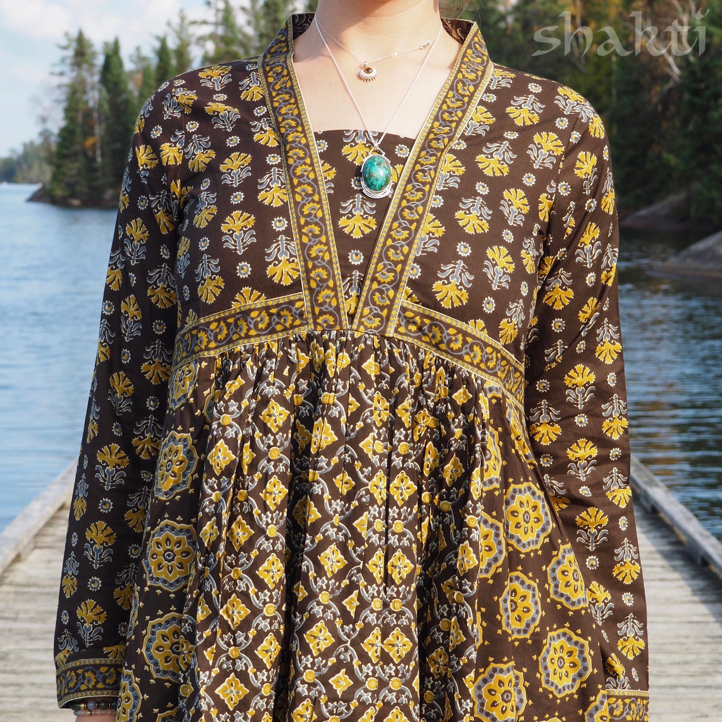 Block Print Dress, Bronze - Shakti