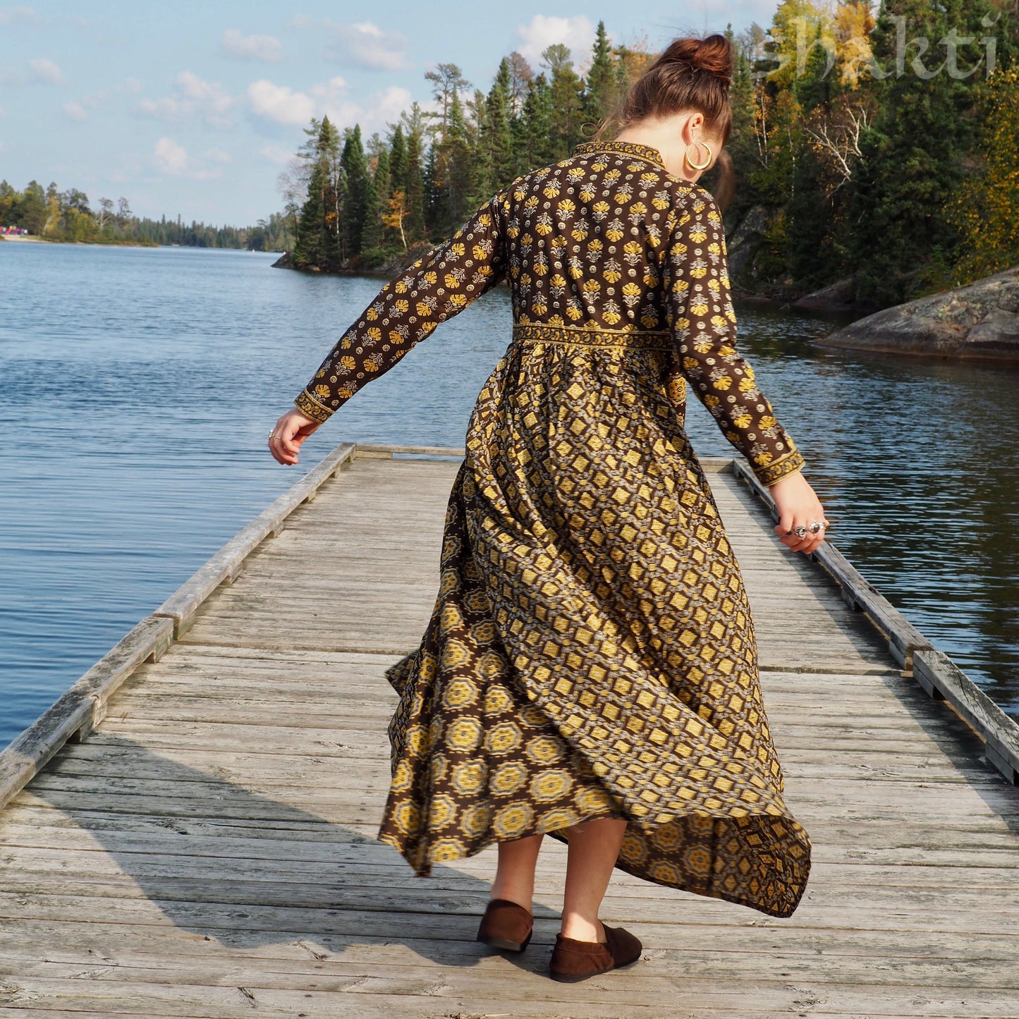 Block Print Dress, Bronze - Shakti