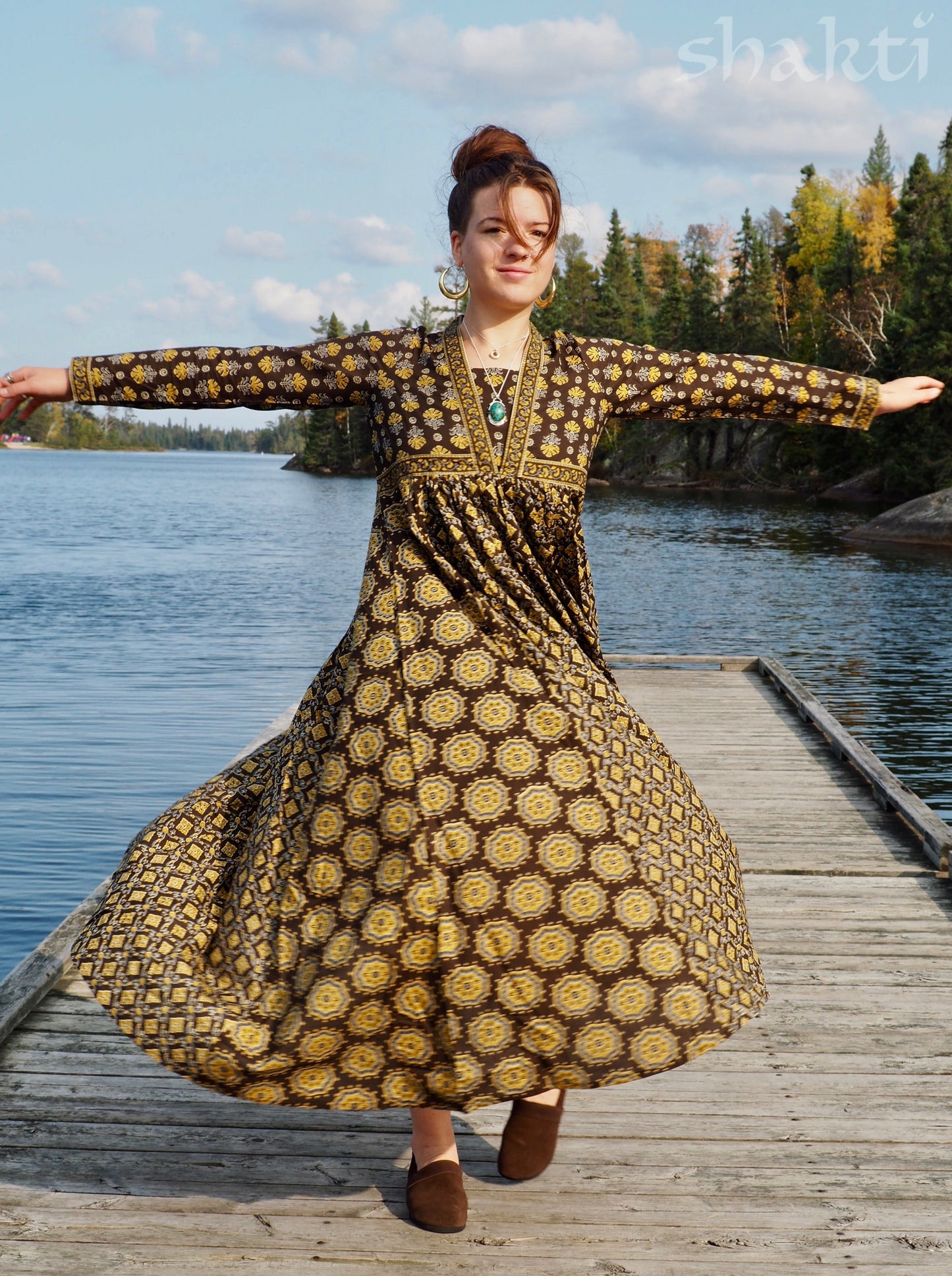 Block Print Dress, Bronze - Shakti