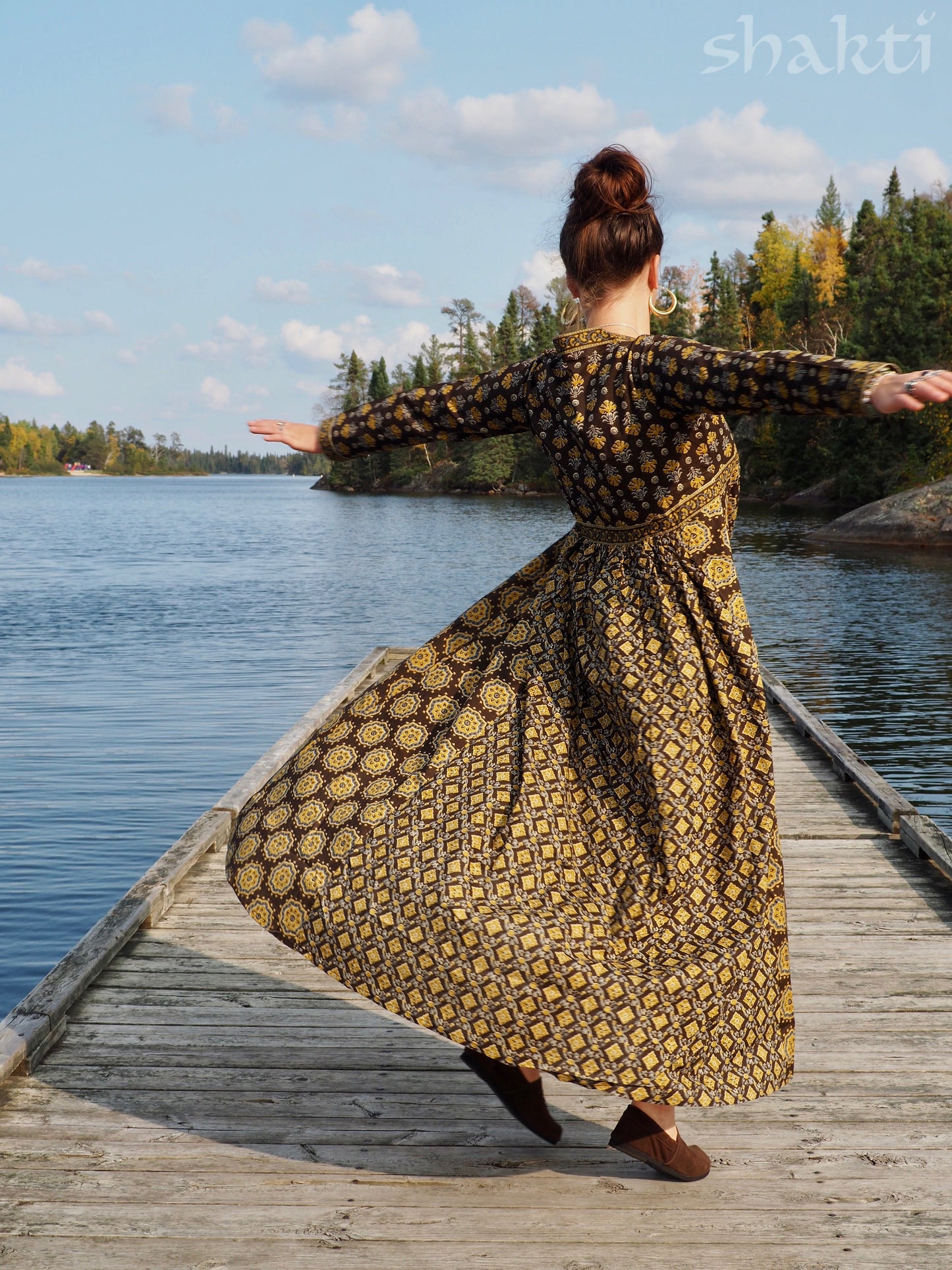 Block Print Dress, Bronze - Shakti