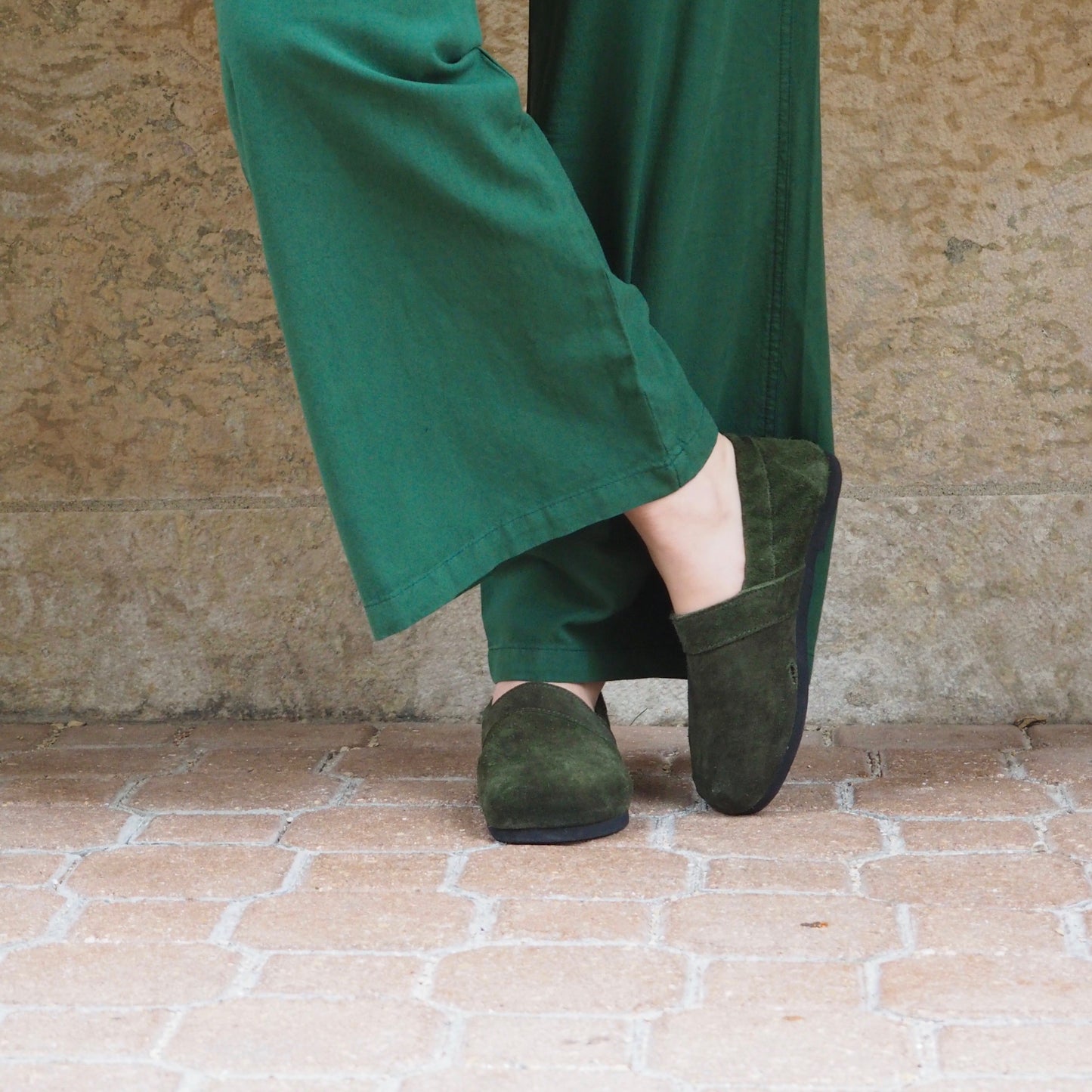 Suede Espadrille Flat Shoes, Moss - Shakti