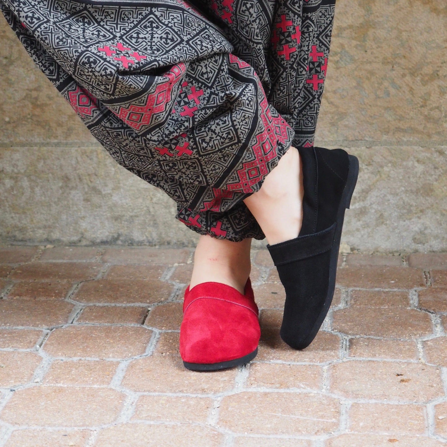 Suede Espadrille Flat Shoes, Cherry Reds - Shakti