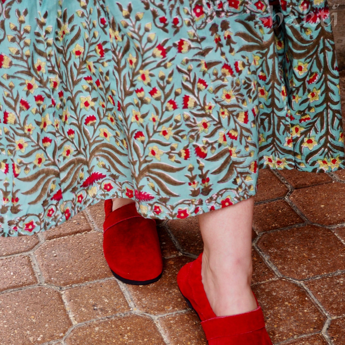 Block Print Spaghetti-Strap Dress Sky - Shakti