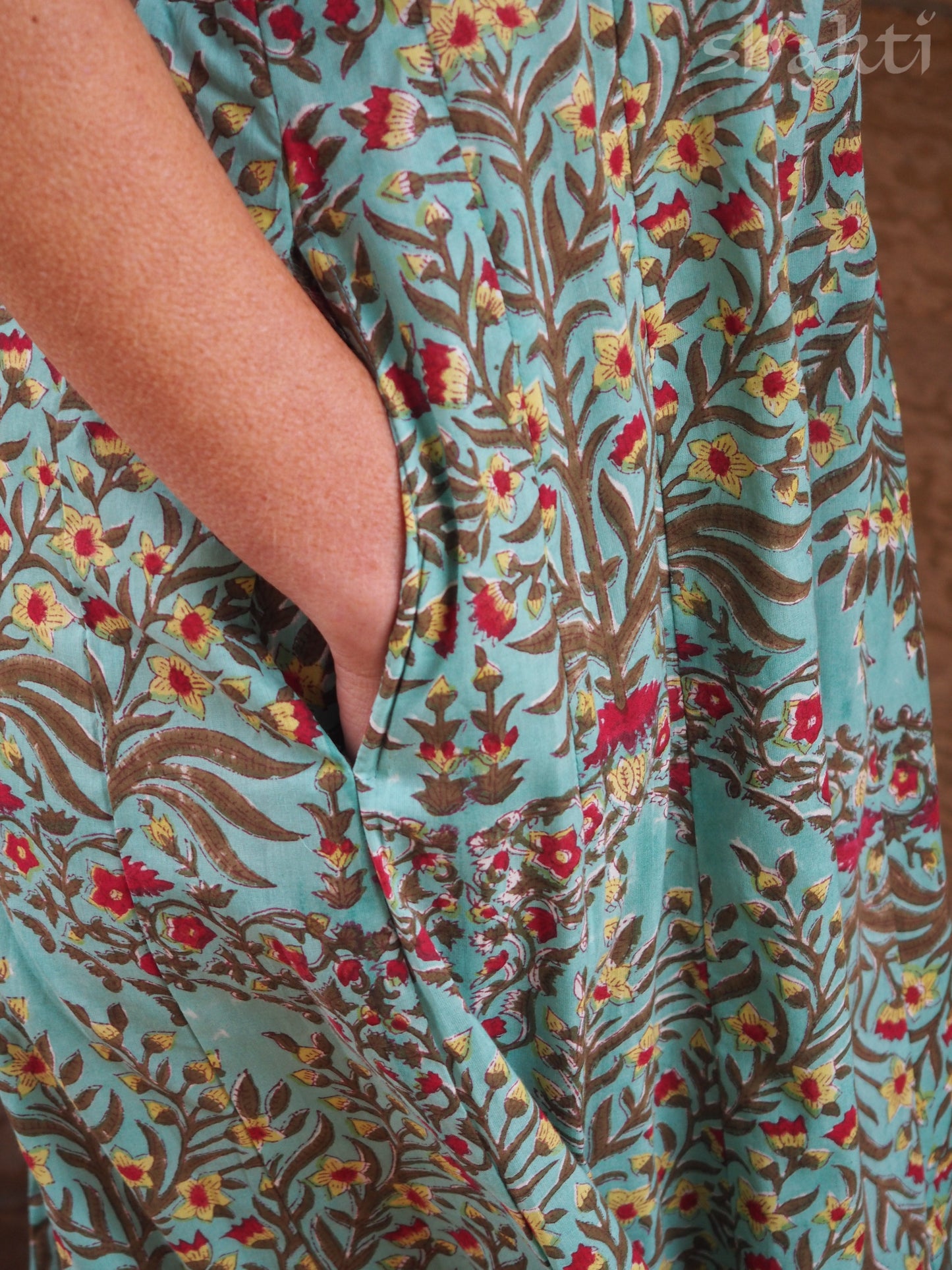 Block Print Spaghetti-Strap Dress Sky - Shakti