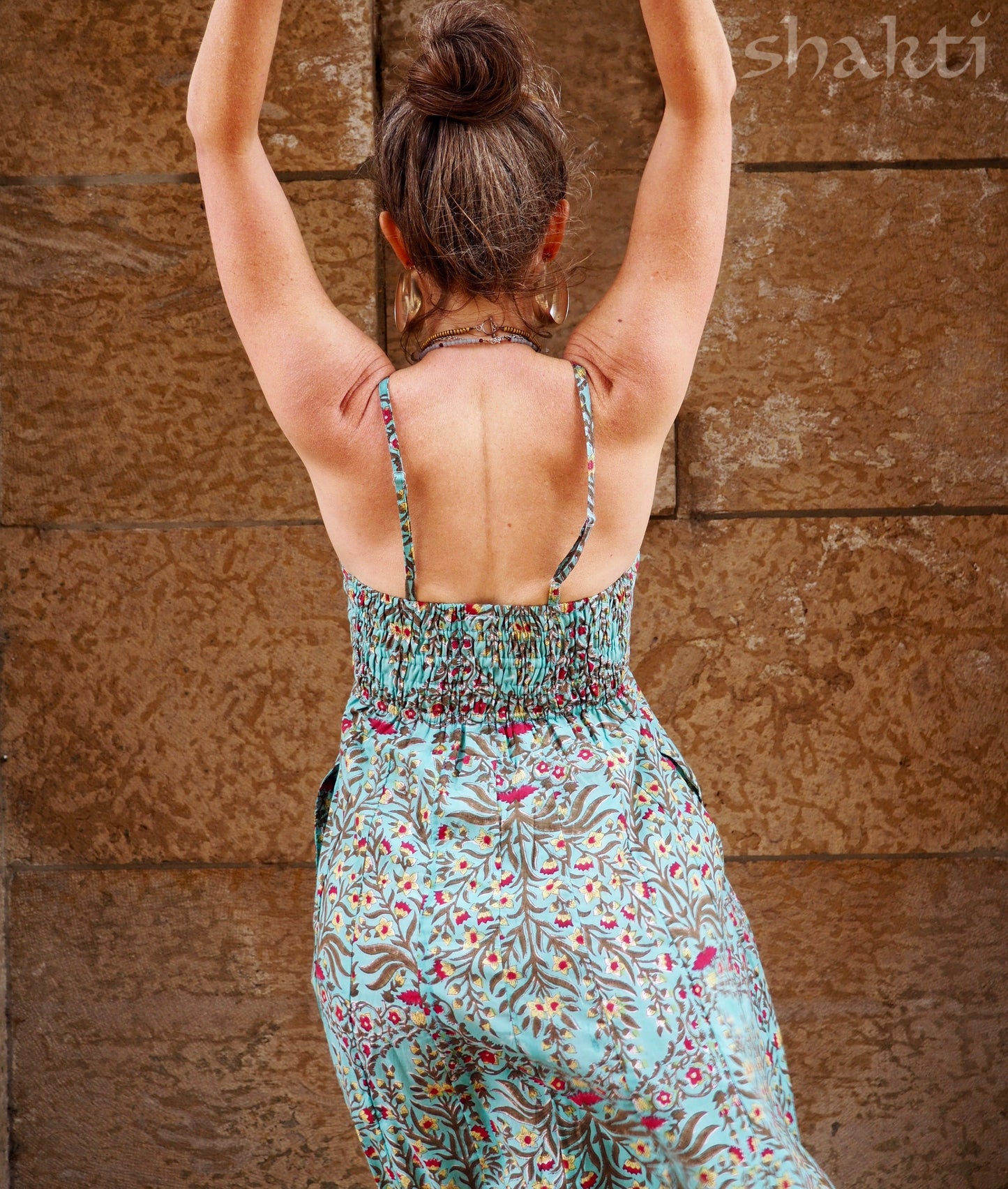 Block Print Spaghetti-Strap Dress Sky - Shakti