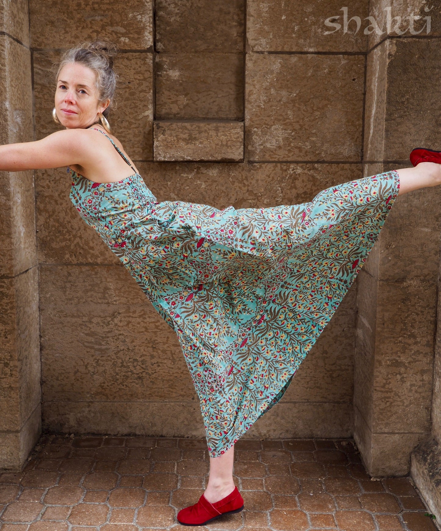 Block Print Spaghetti-Strap Dress Sky - Shakti