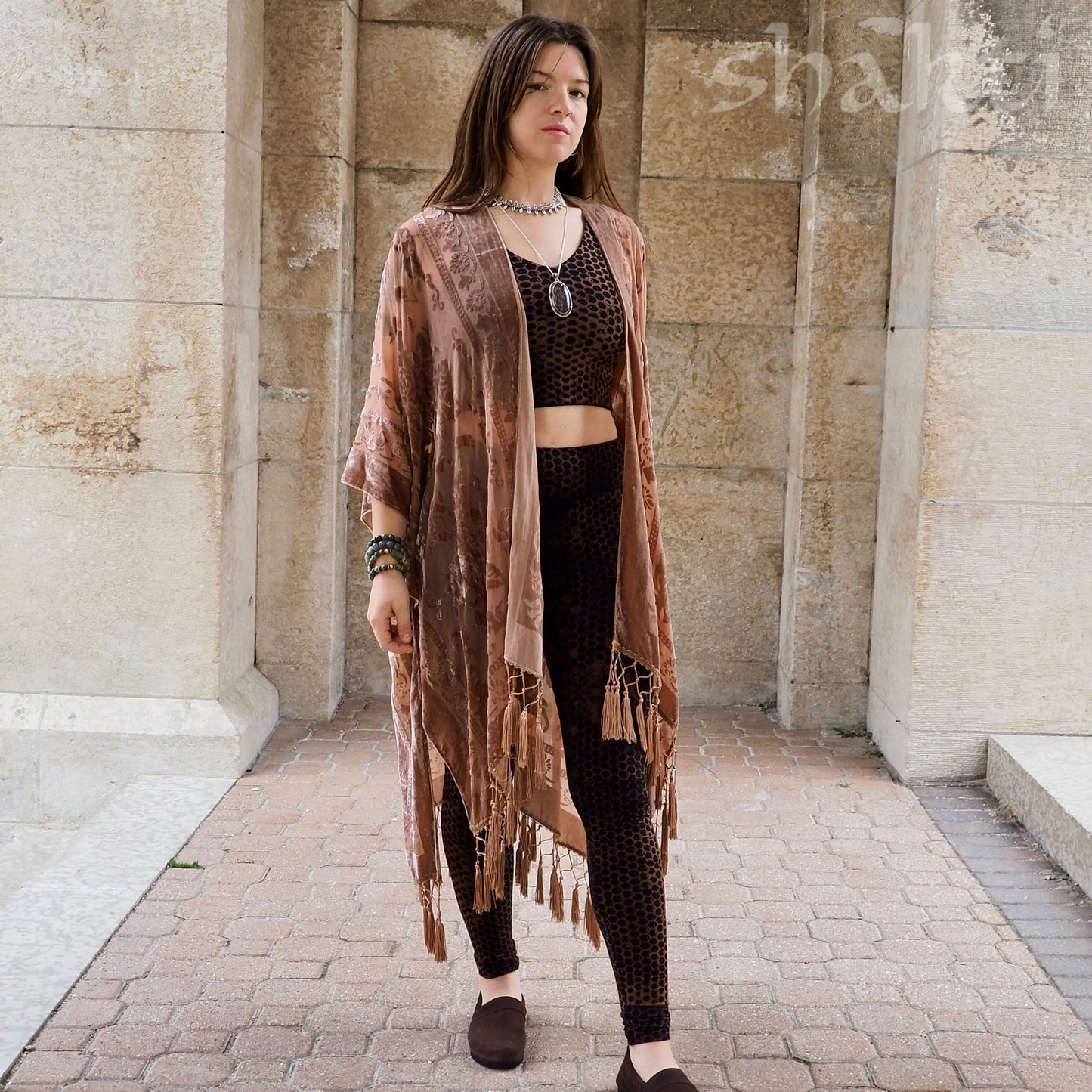 Burnout Velvet Kimono - Nude - Shakti