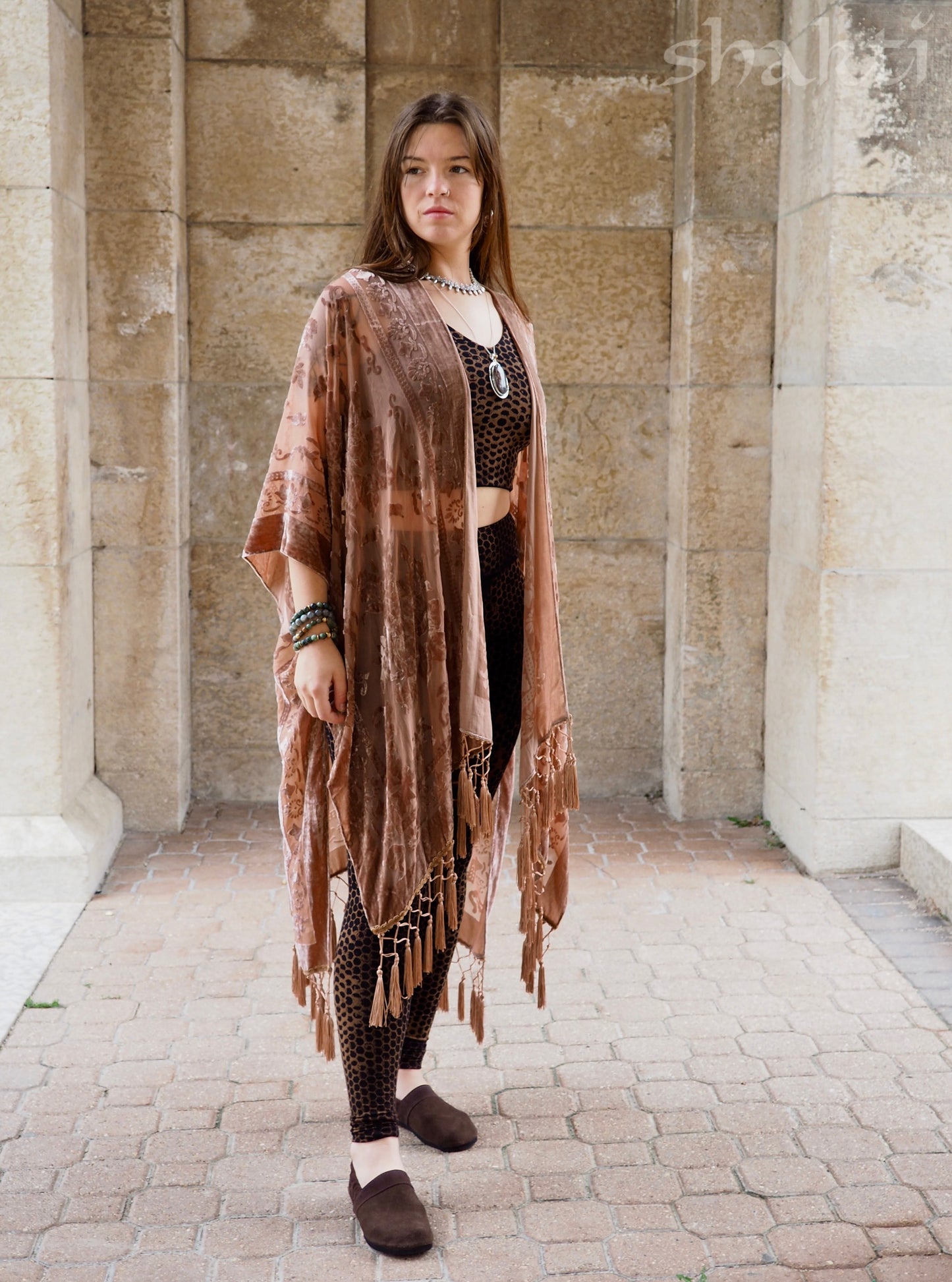 Burnout Velvet Kimono - Nude - Shakti
