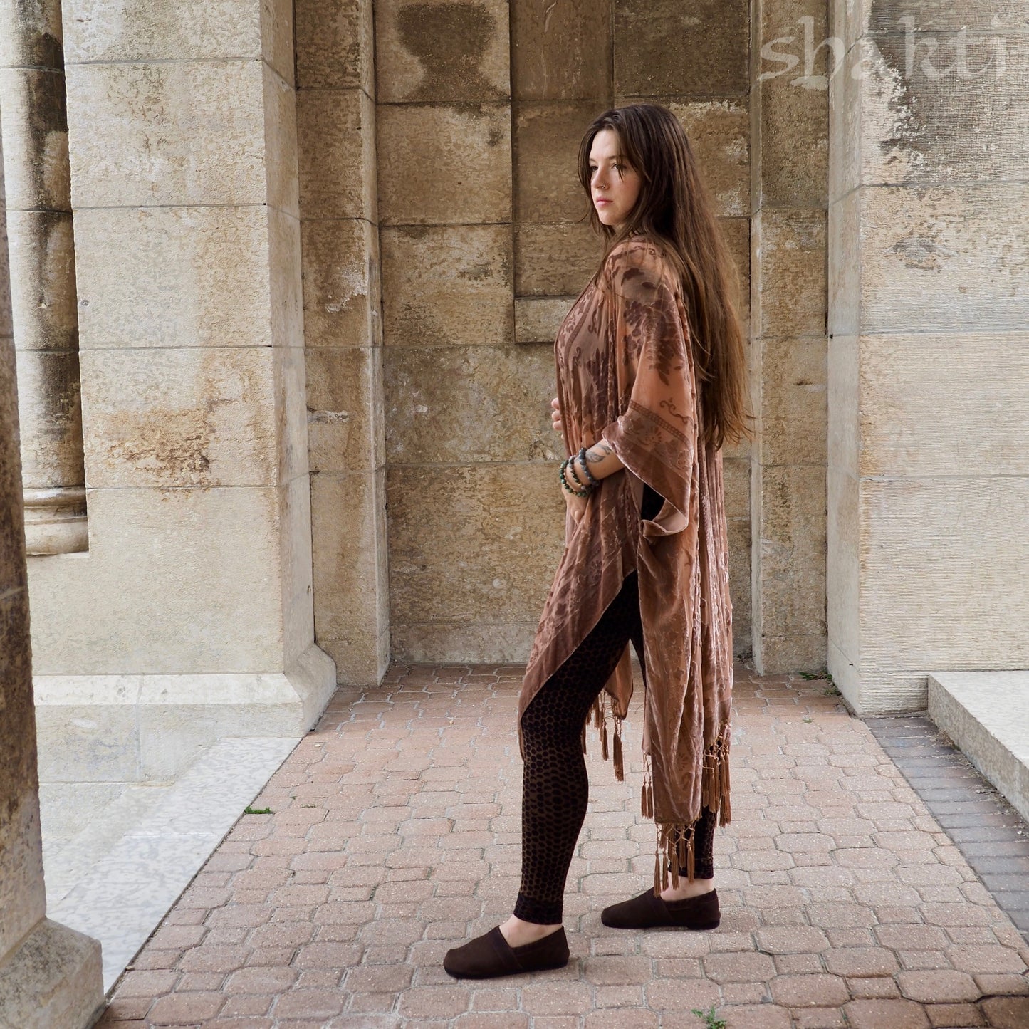Burnout Velvet Kimono - Nude - Shakti
