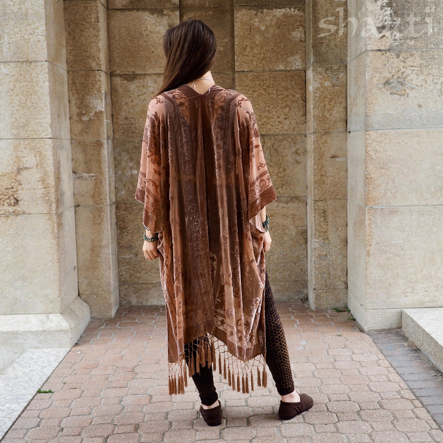 Burnout Velvet Kimono - Nude - Shakti