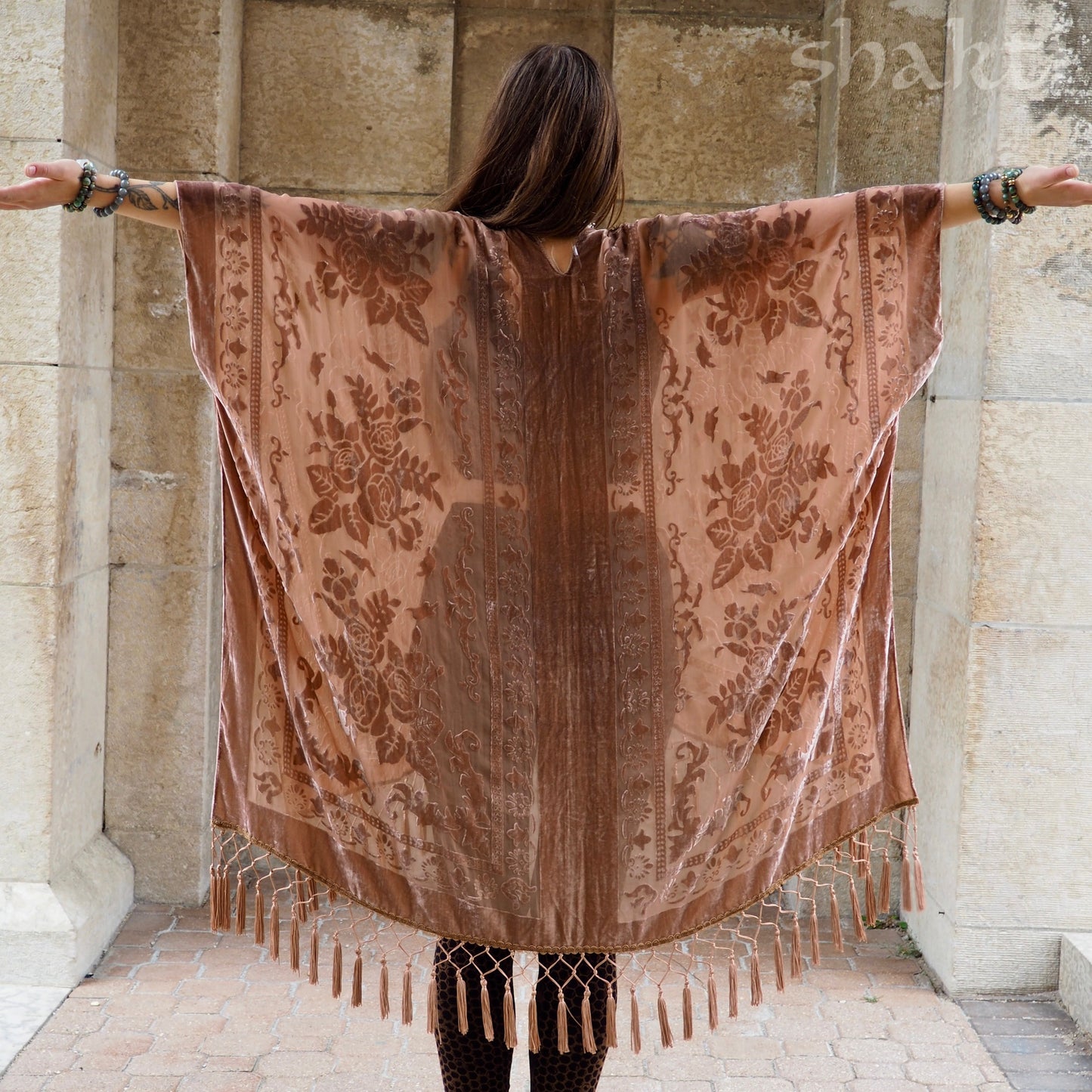 Burnout Velvet Kimono - Nude - Shakti