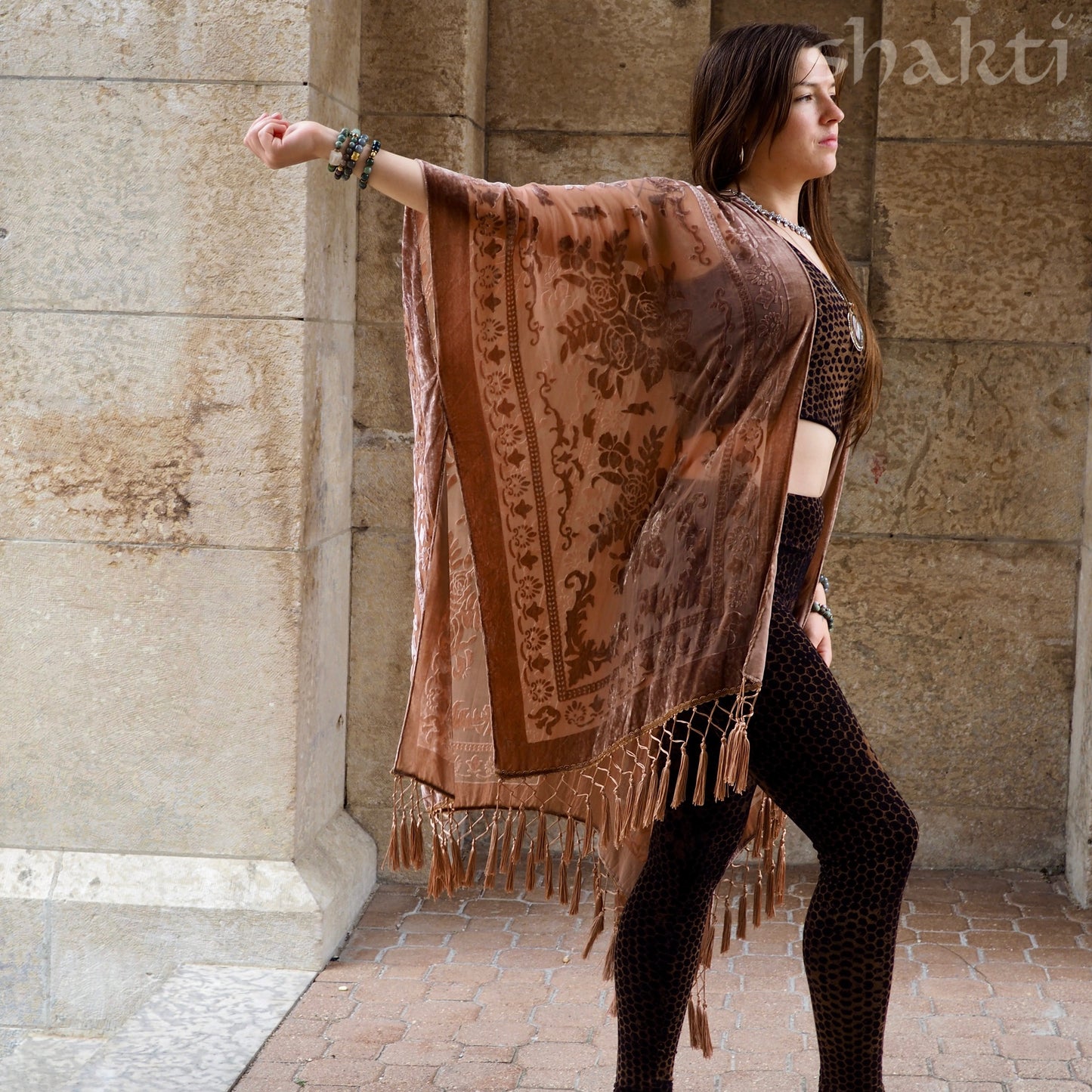 Burnout Velvet Kimono - Nude - Shakti