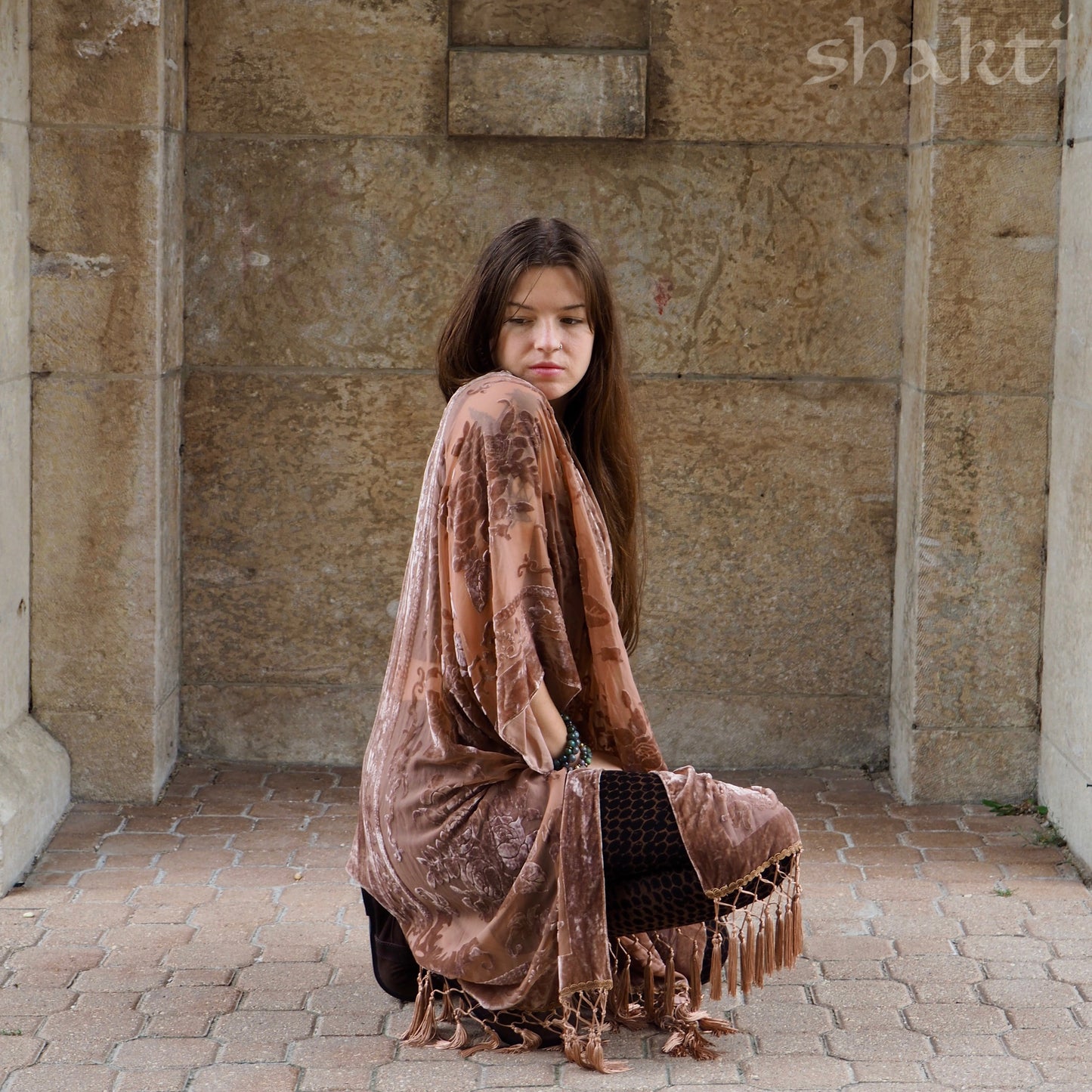 Burnout Velvet Kimono - Nude - Shakti