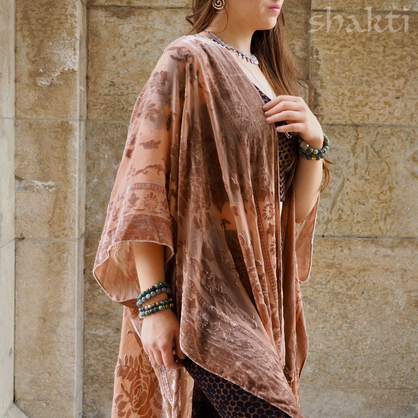 Burnout Velvet Kimono - Nude - Shakti