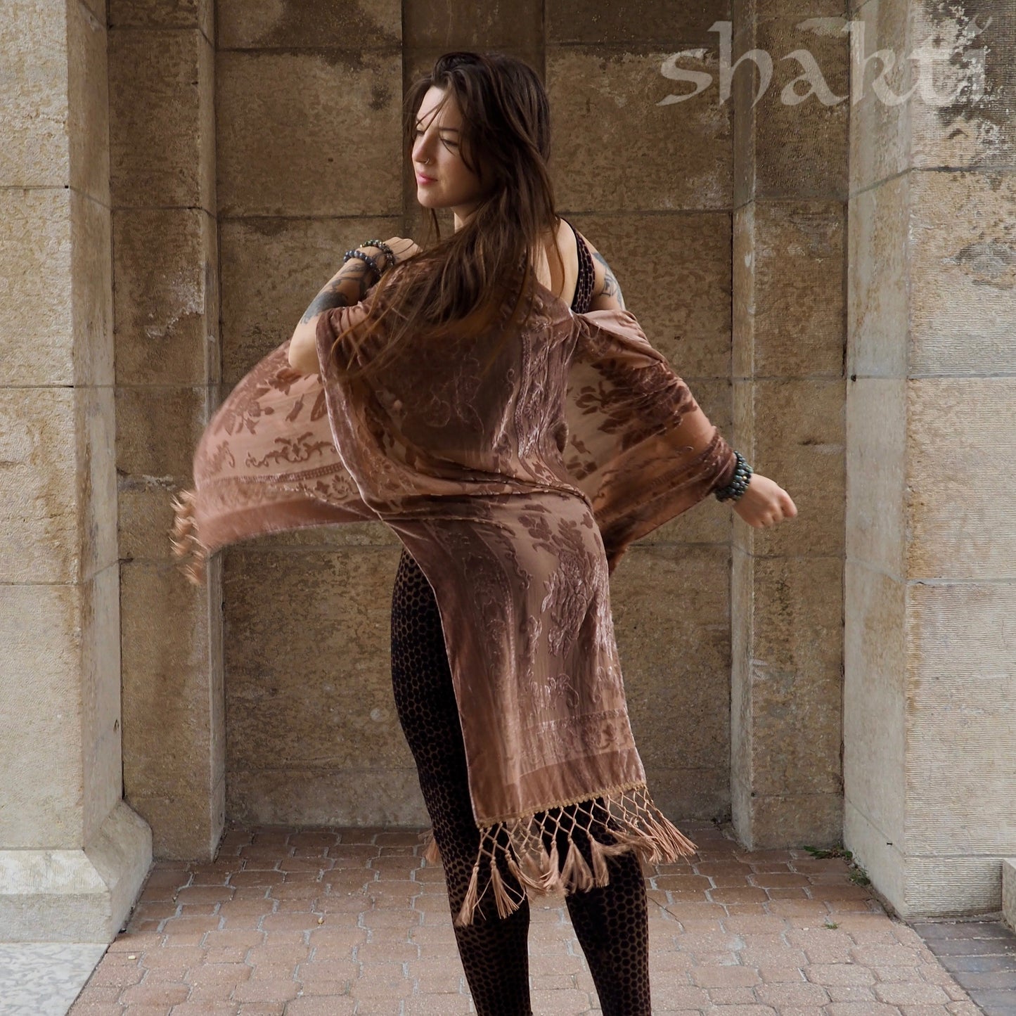 Burnout Velvet Kimono - Nude - Shakti