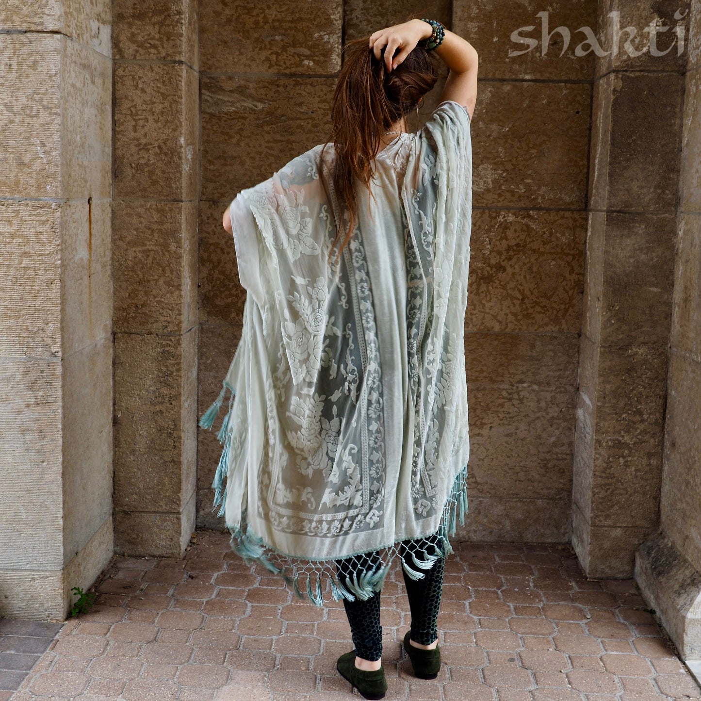 Burnout Velvet Kimono - Ice - Shakti