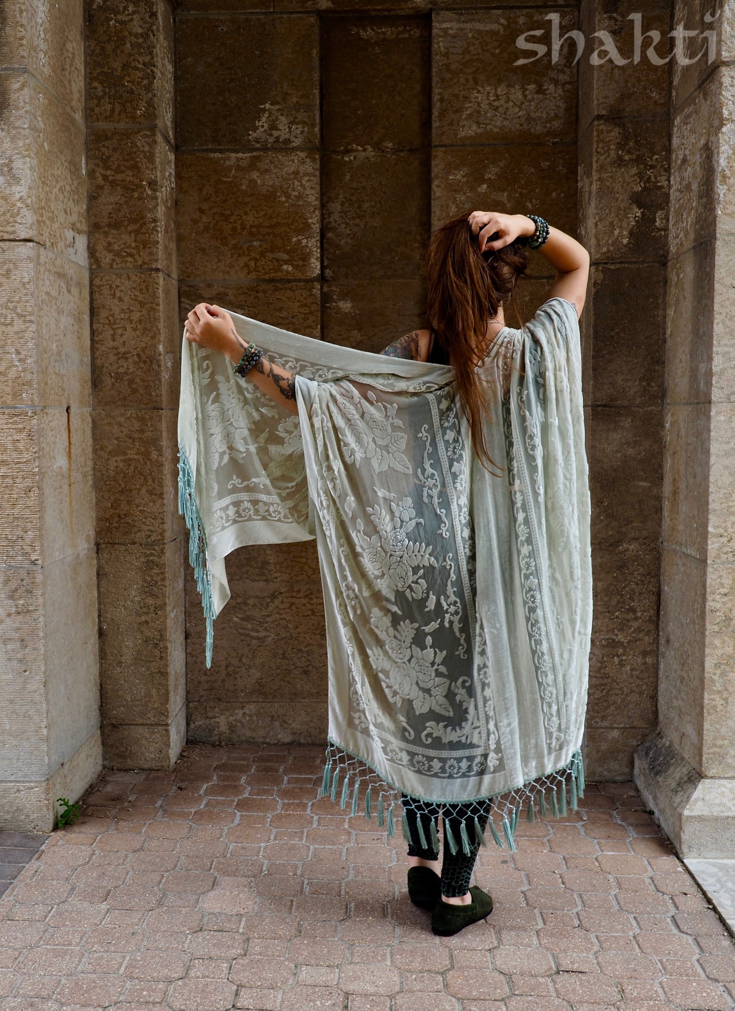 Burnout Velvet Kimono - Ice - Shakti