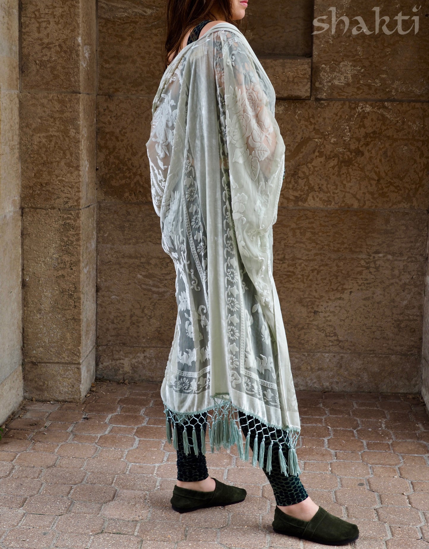 Burnout Velvet Kimono - Ice - Shakti