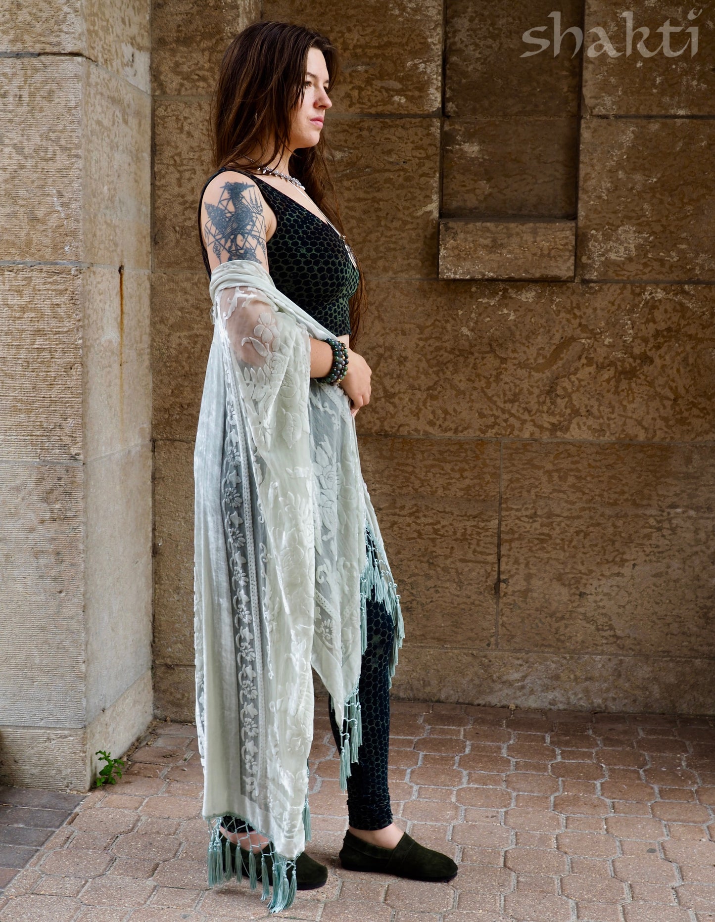 Burnout Velvet Kimono - Ice - Shakti