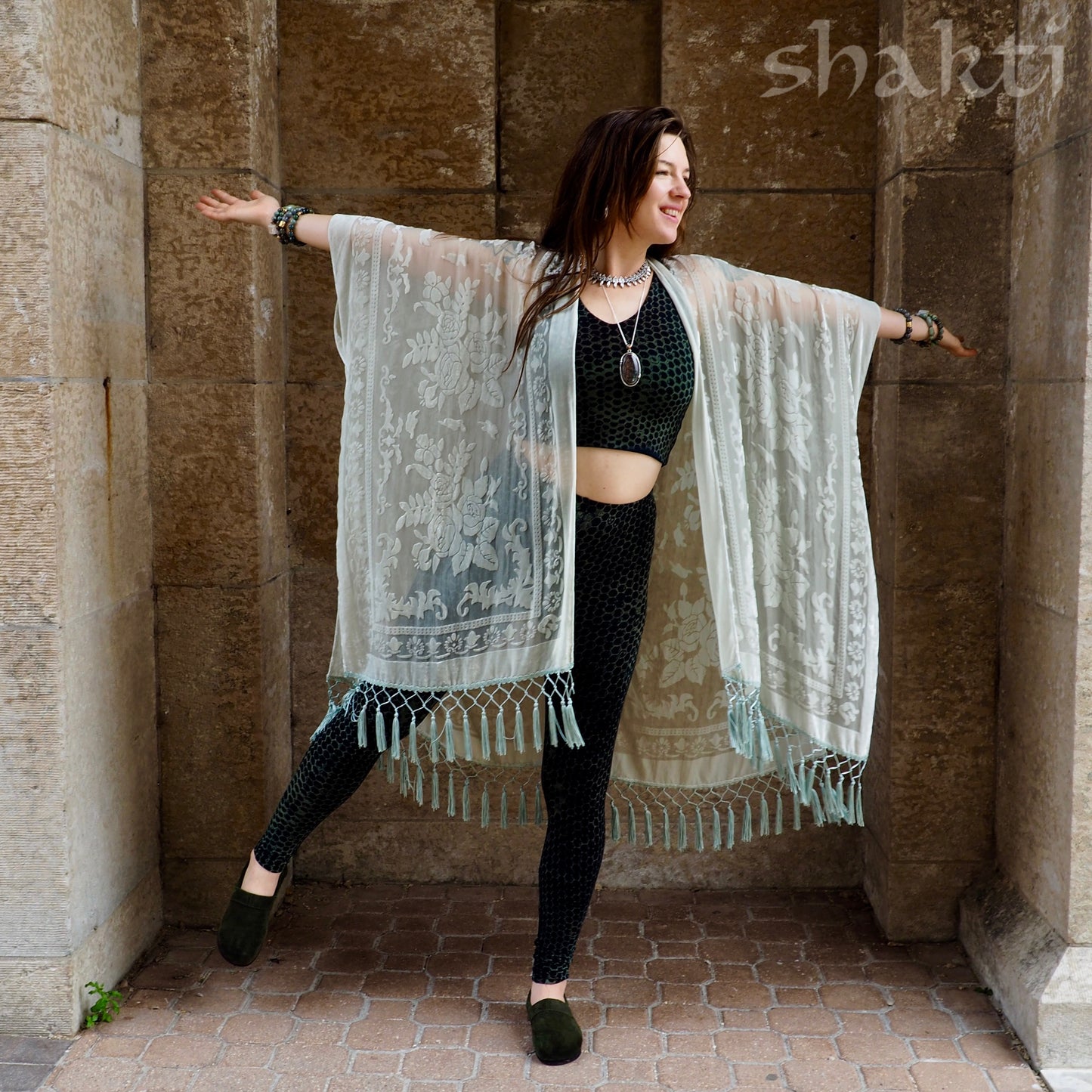 Burnout Velvet Kimono - Ice - Shakti