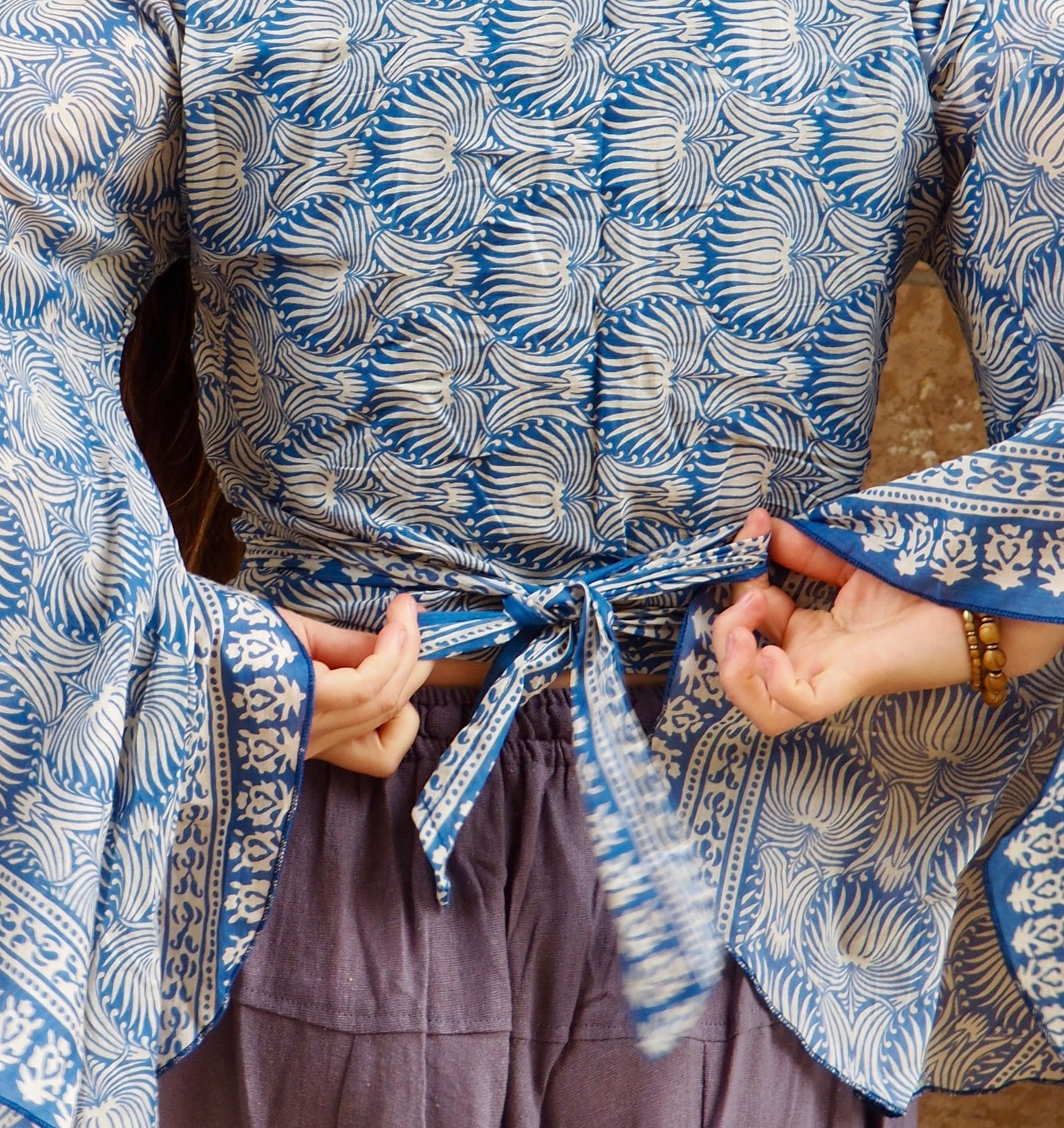 Block-Print Cotton Wrap-Top - Shakti