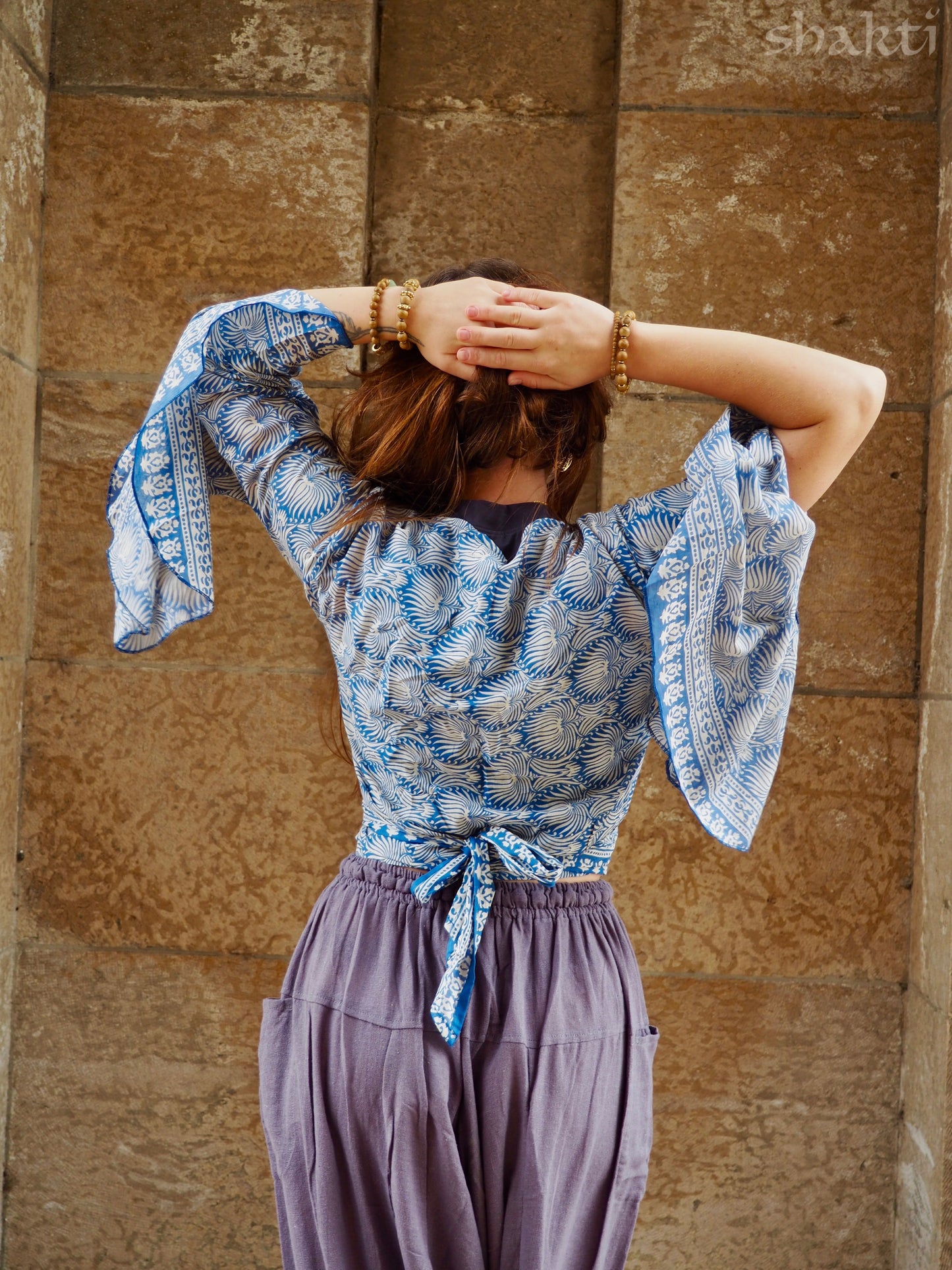 Block-Print Cotton Wrap-Top - Shakti