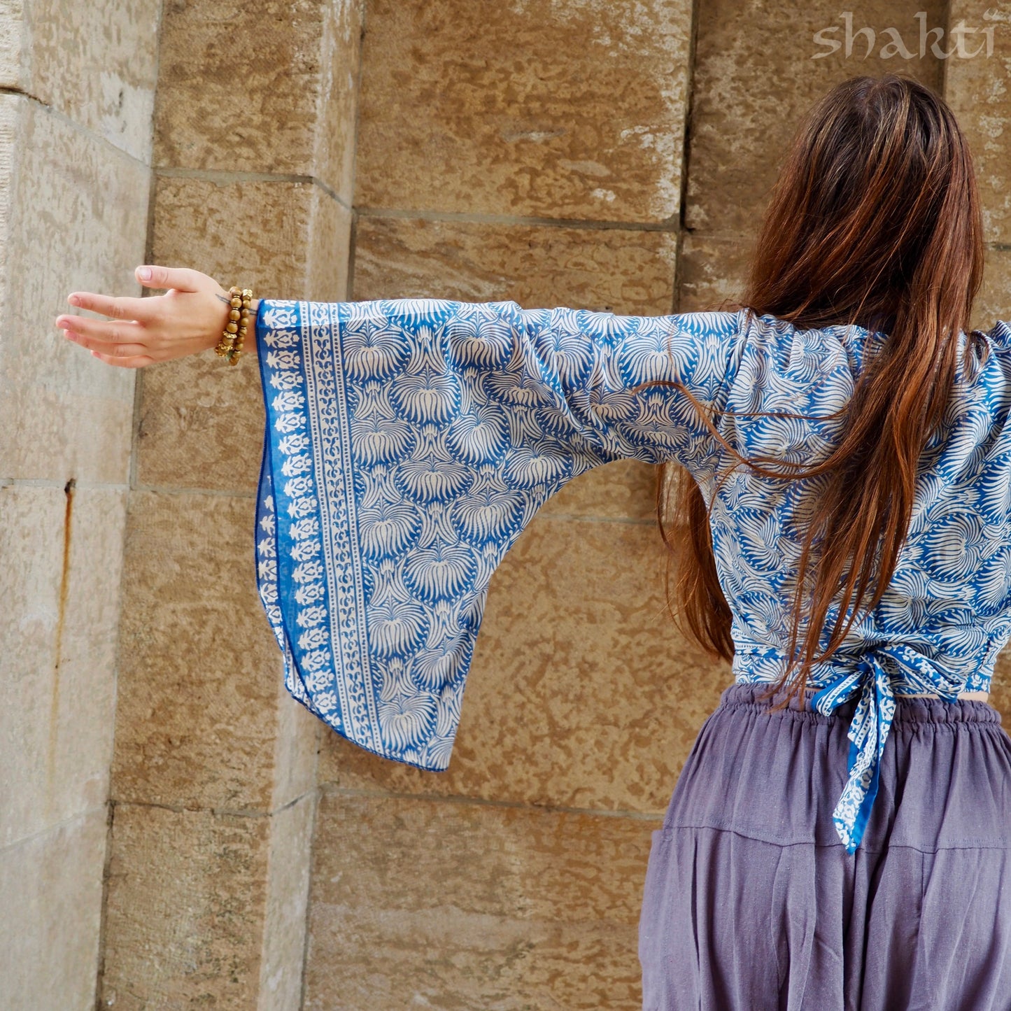 Block-Print Cotton Wrap-Top - Shakti