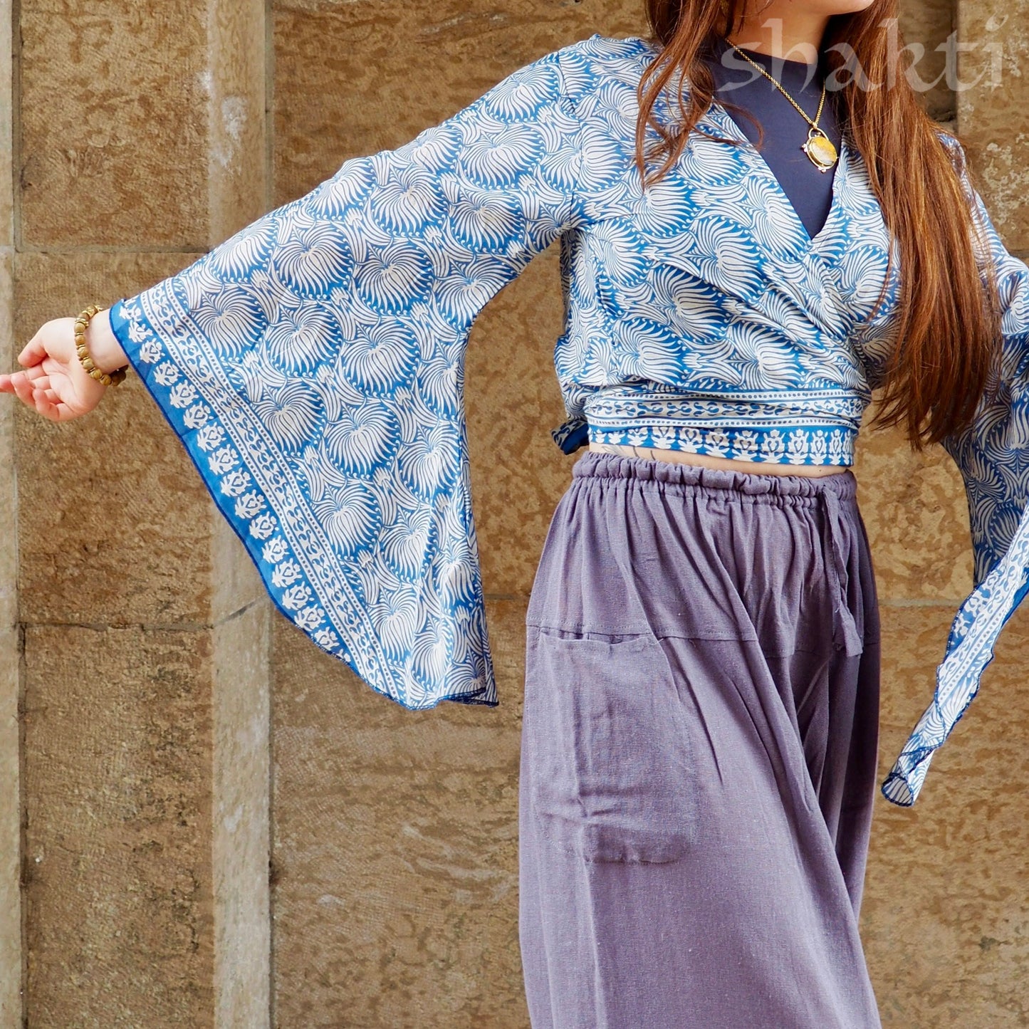 Block-Print Cotton Wrap-Top - Shakti