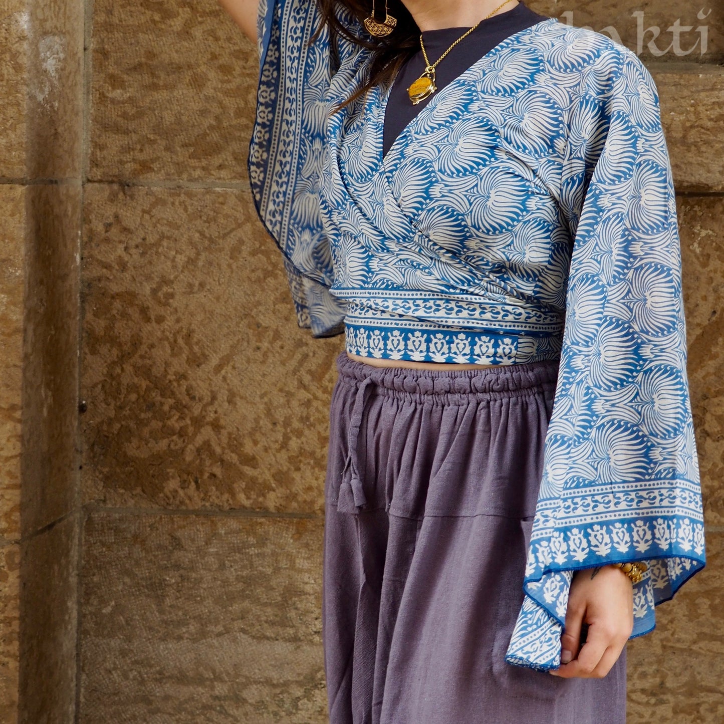 Block-Print Cotton Wrap-Top - Shakti