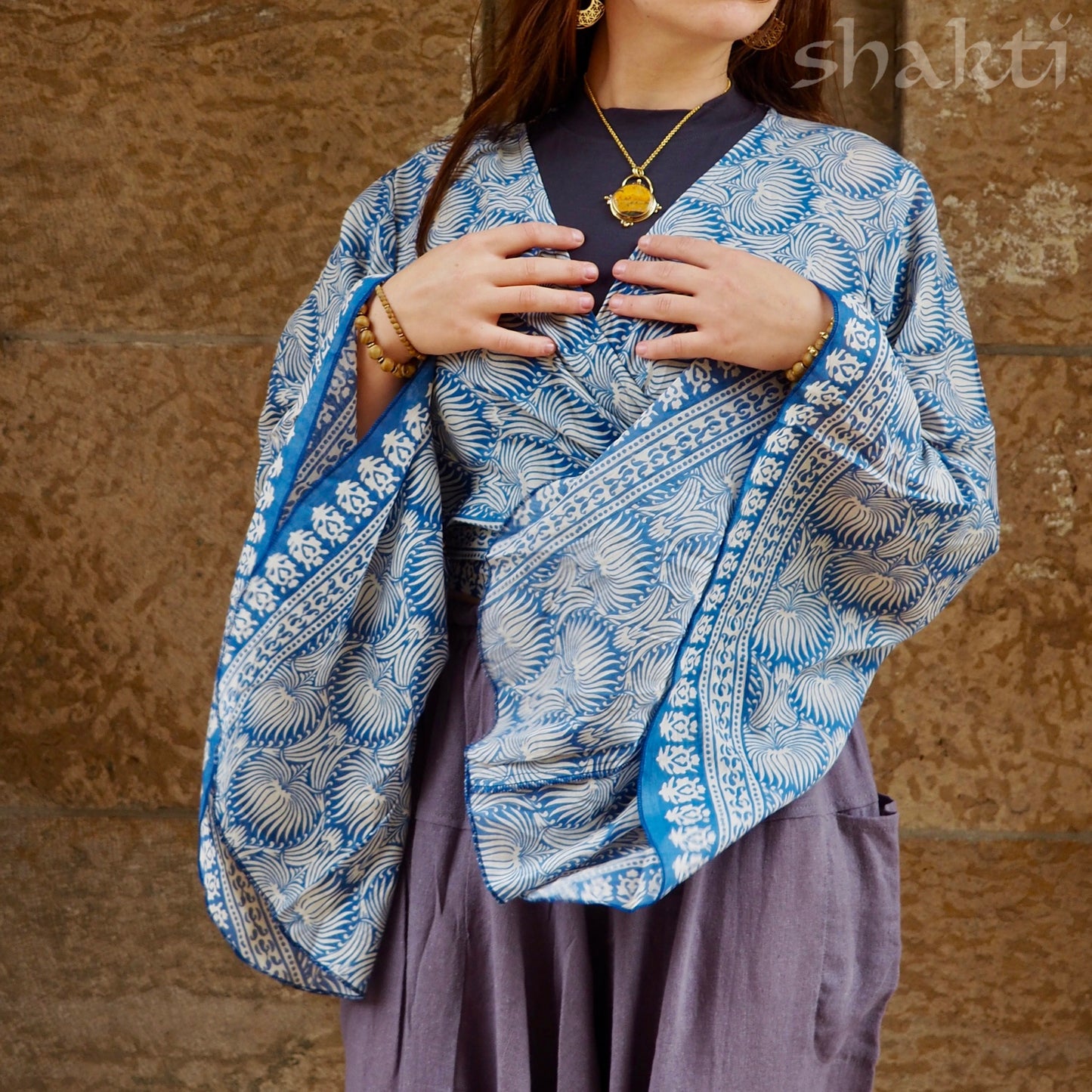 Block-Print Cotton Wrap-Top - Shakti
