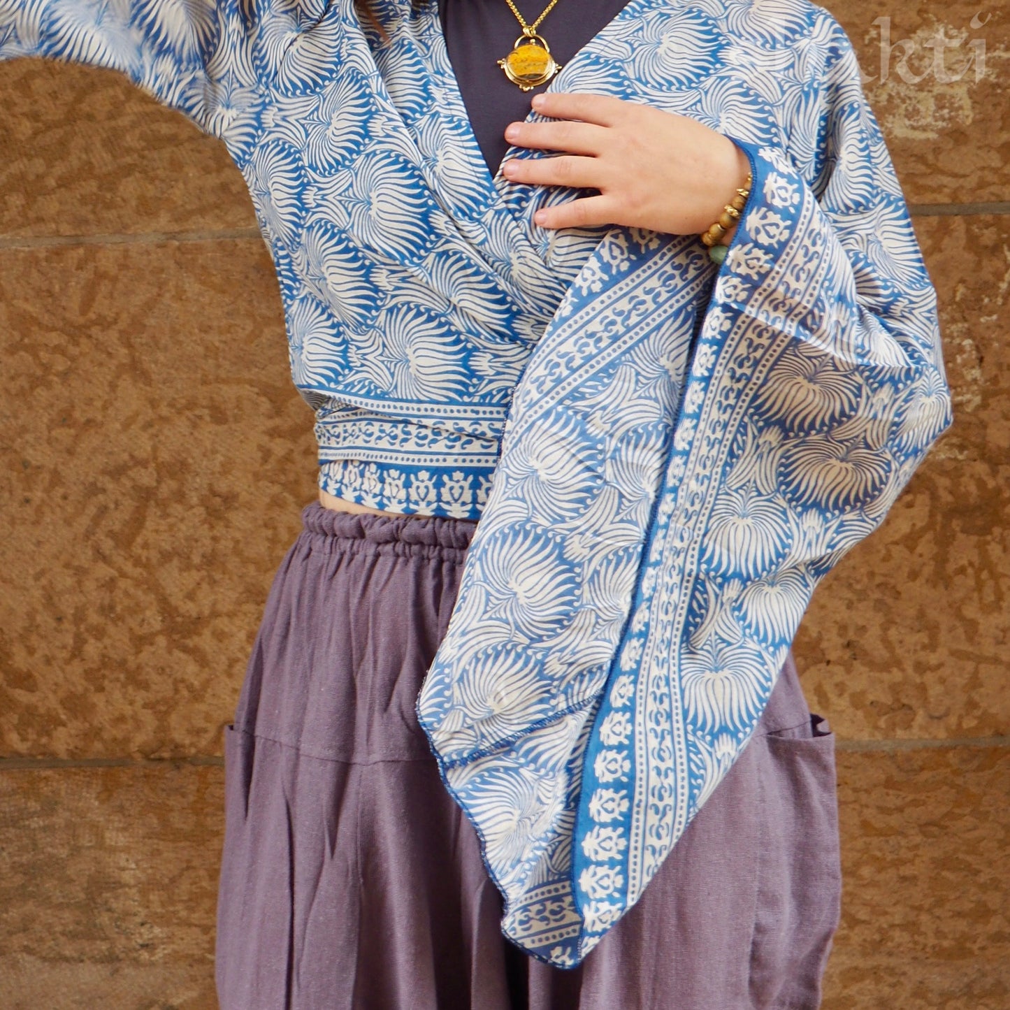Block-Print Cotton Wrap-Top - Shakti