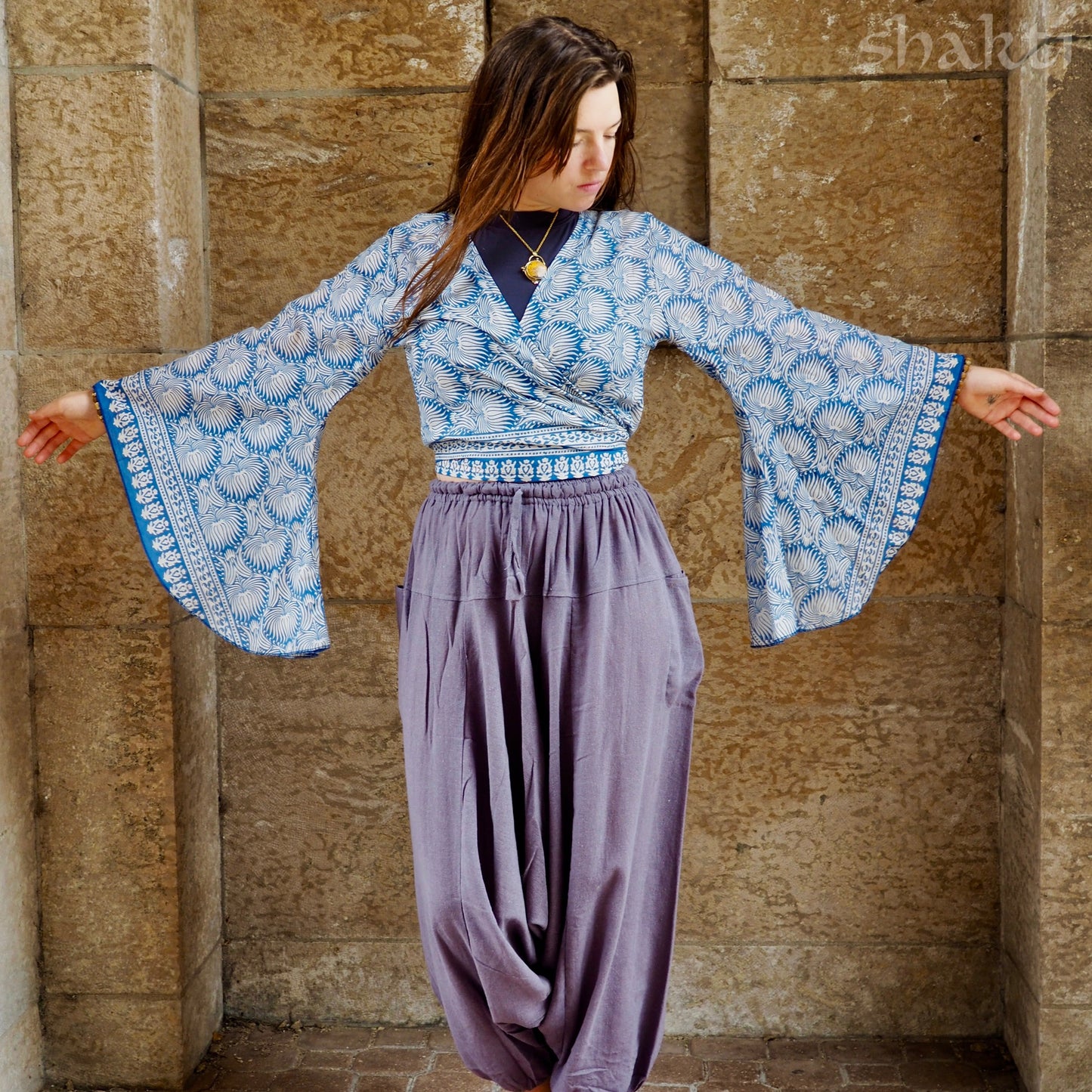 Block-Print Cotton Wrap-Top - Shakti