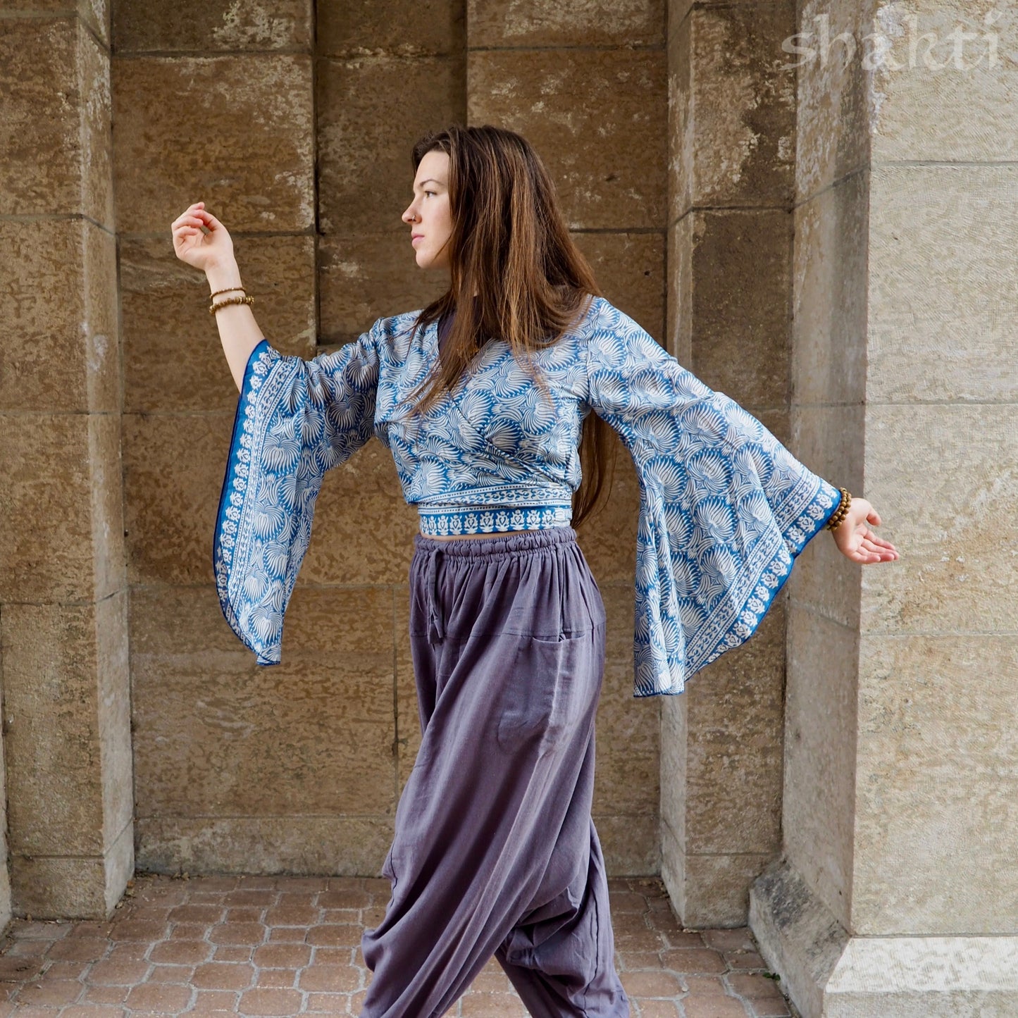 Block-Print Cotton Wrap-Top - Shakti