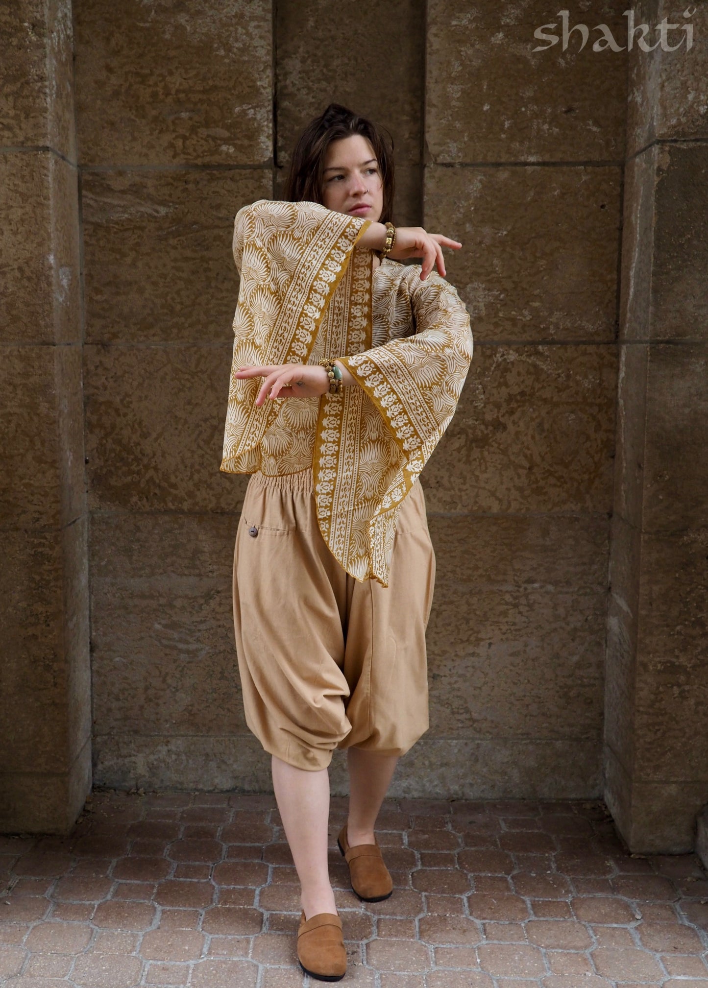 Block-Print Cotton Wrap-Top - Shakti