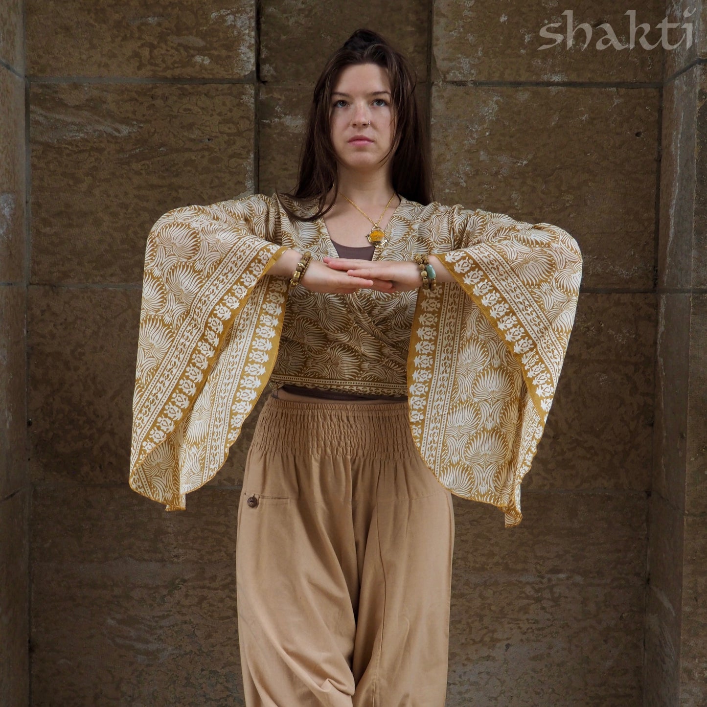 Block-Print Cotton Wrap-Top - Shakti