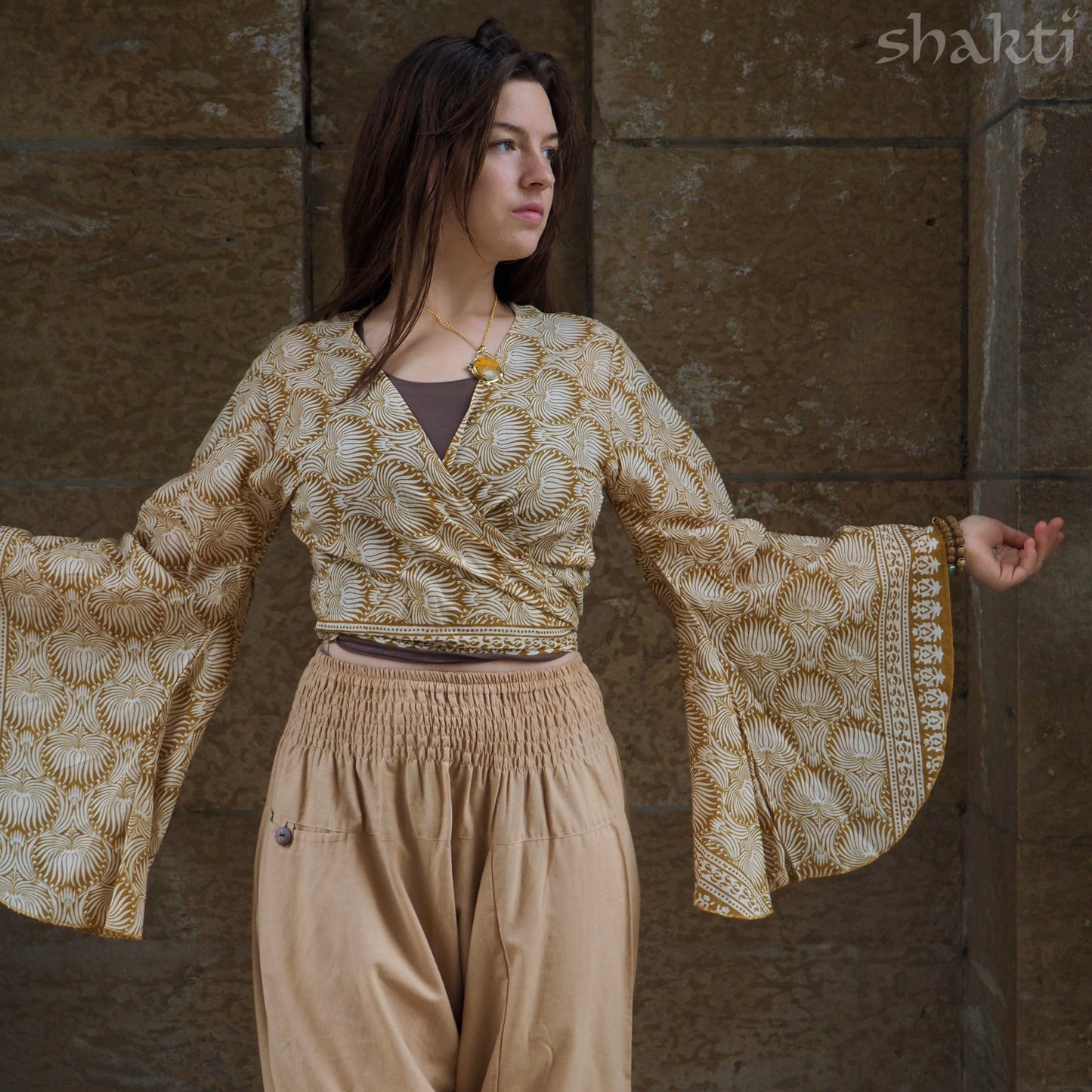 Block-Print Cotton Wrap-Top - Shakti
