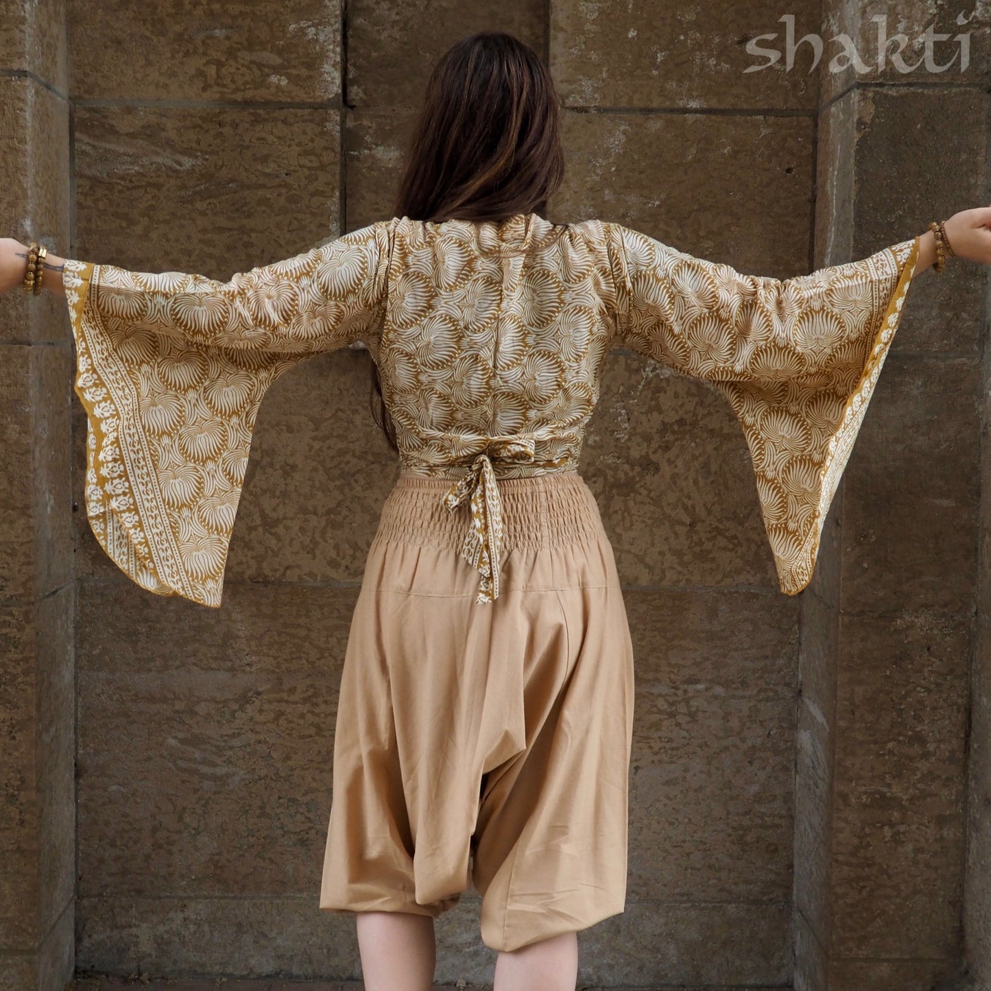Block-Print Cotton Wrap-Top - Shakti