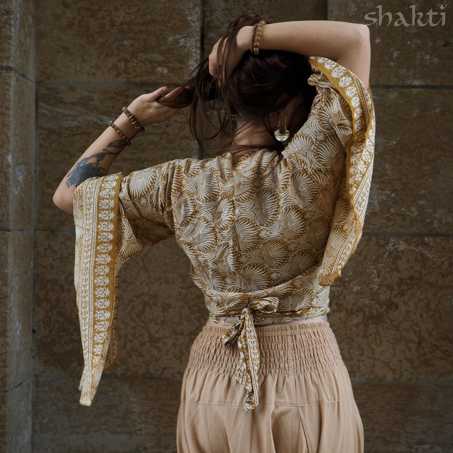 Block-Print Cotton Wrap-Top - Shakti