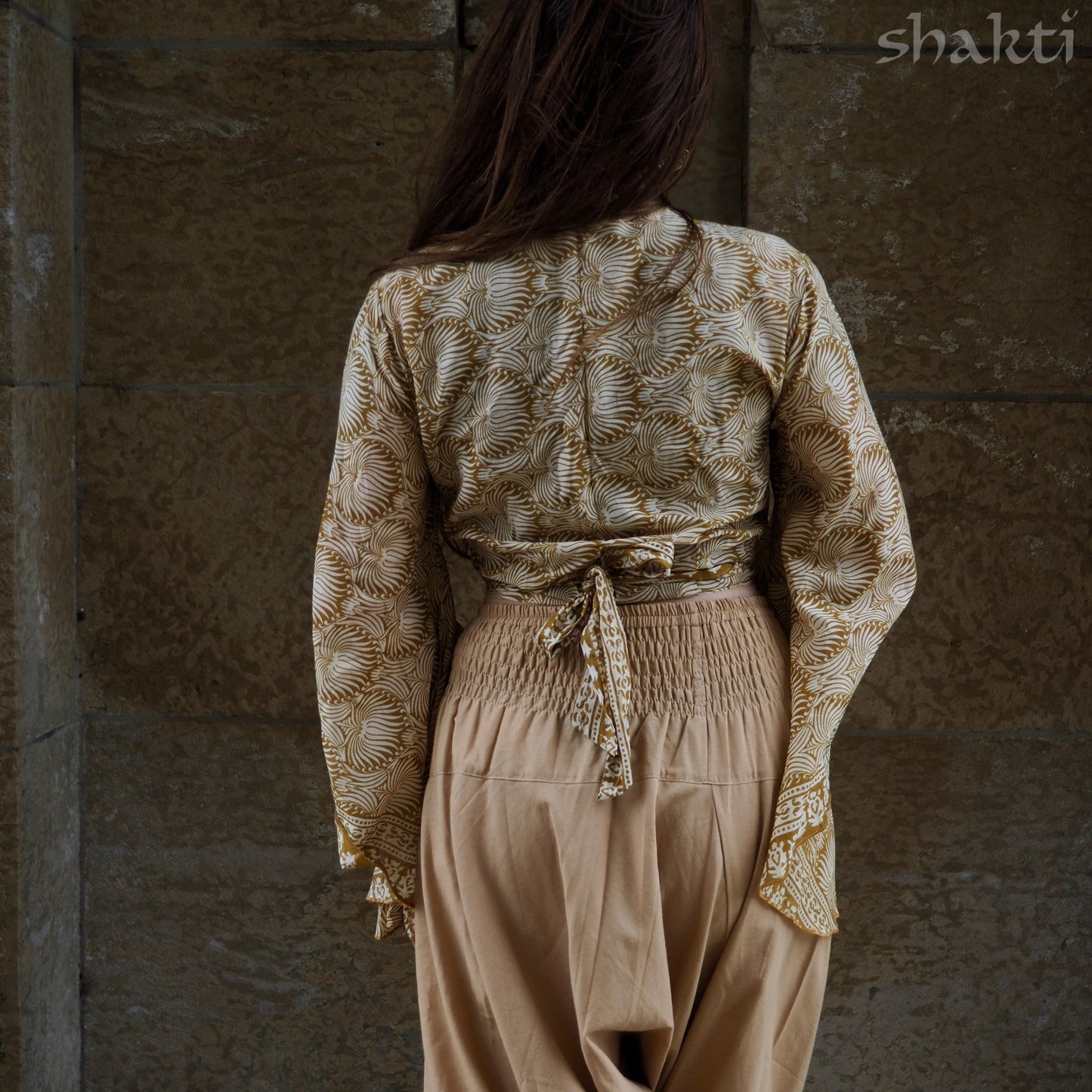 Block-Print Cotton Wrap-Top - Shakti