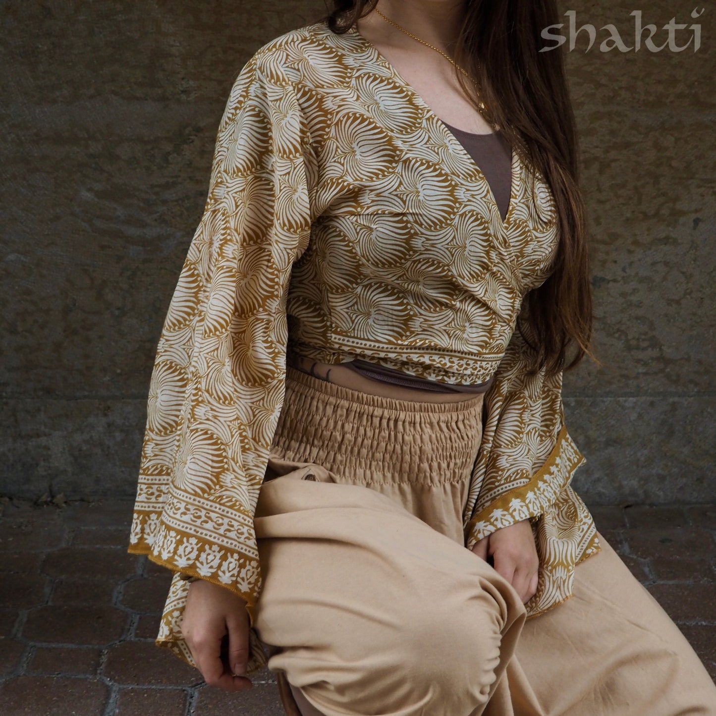 Block-Print Cotton Wrap-Top - Shakti