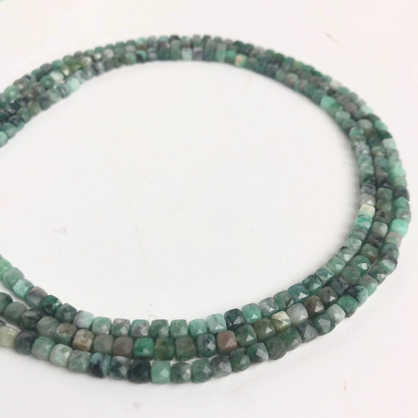 Emerald Faceted Cubic Beads, 4mm - Shakti